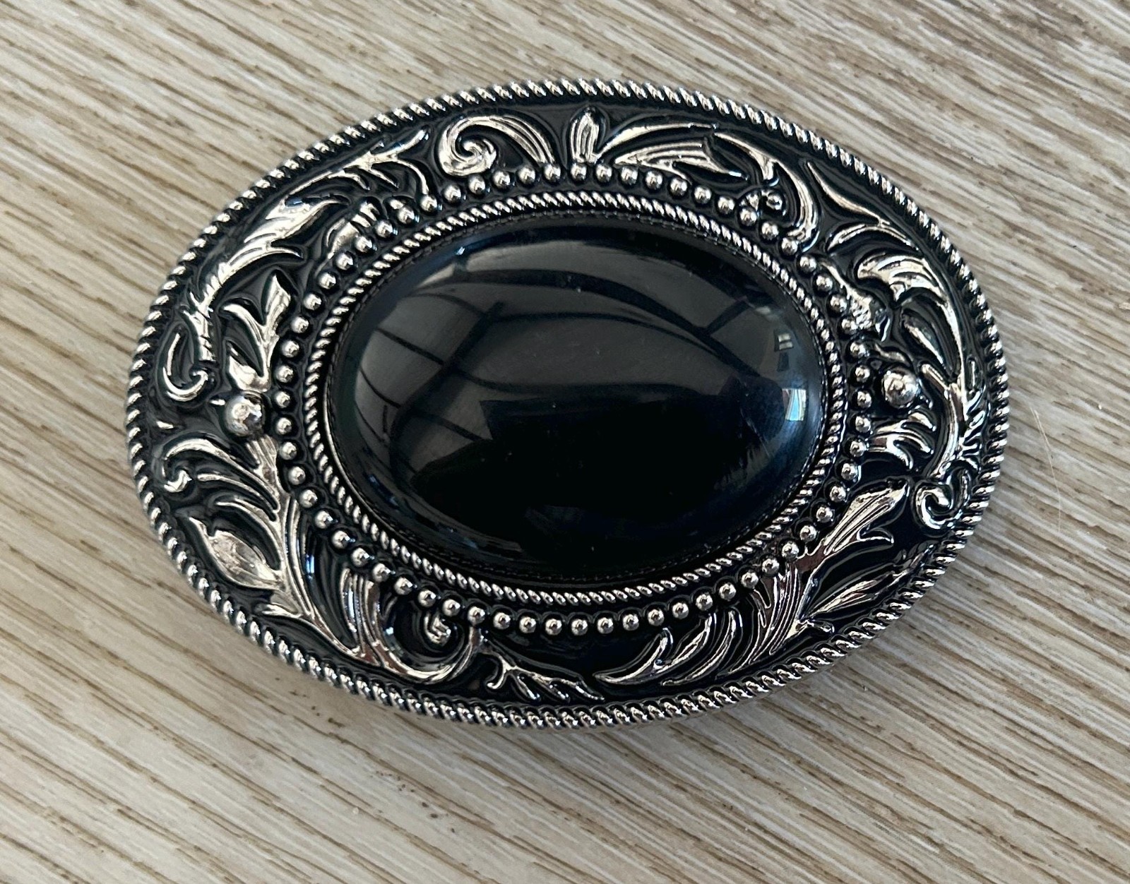 Black Onyx Stone Belt Buckle Western Silver Engraved Cowboy Rodeo Style