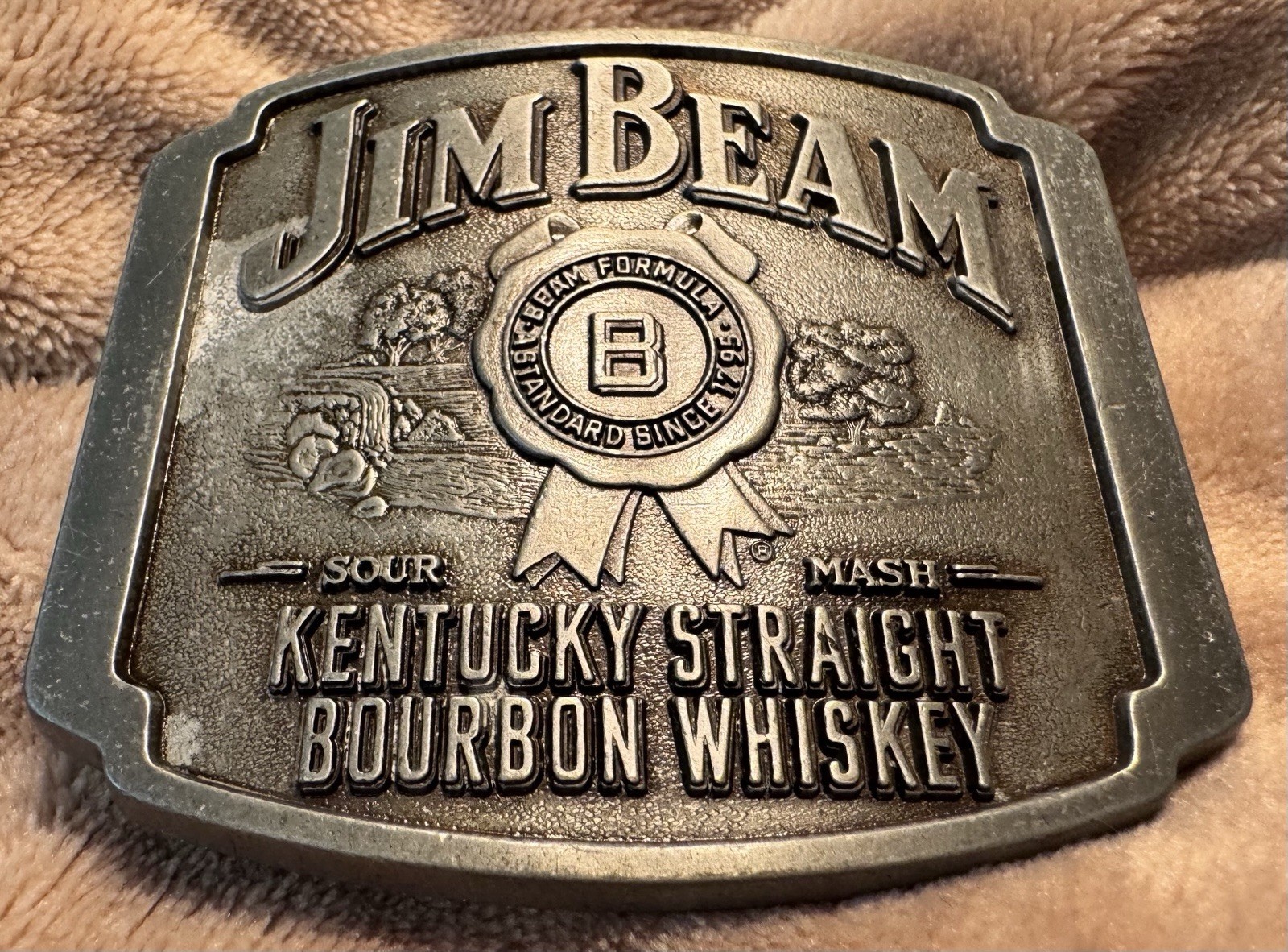 Jim Bean Whiskey Cowboy Rodeo Advertising Belt Buckle Country Western Solid