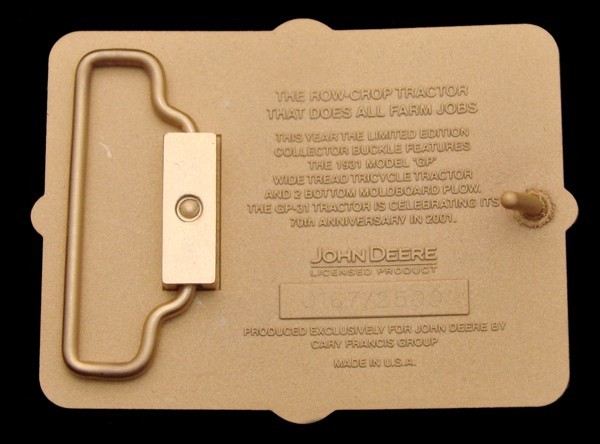 PE16162 *NOS* GREAT 2001 **JOHN DEERE** ROW-CROP TRACTOR 24K GOLD PLATED BUCKLE