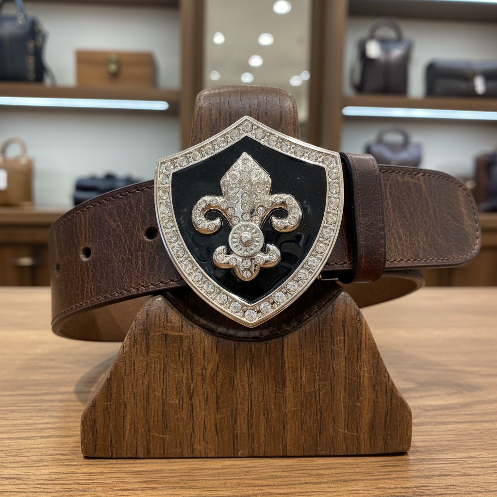 Men Women Silver Metal Belt Buckle Fashion Shield Big Bling Fleur De Lis
