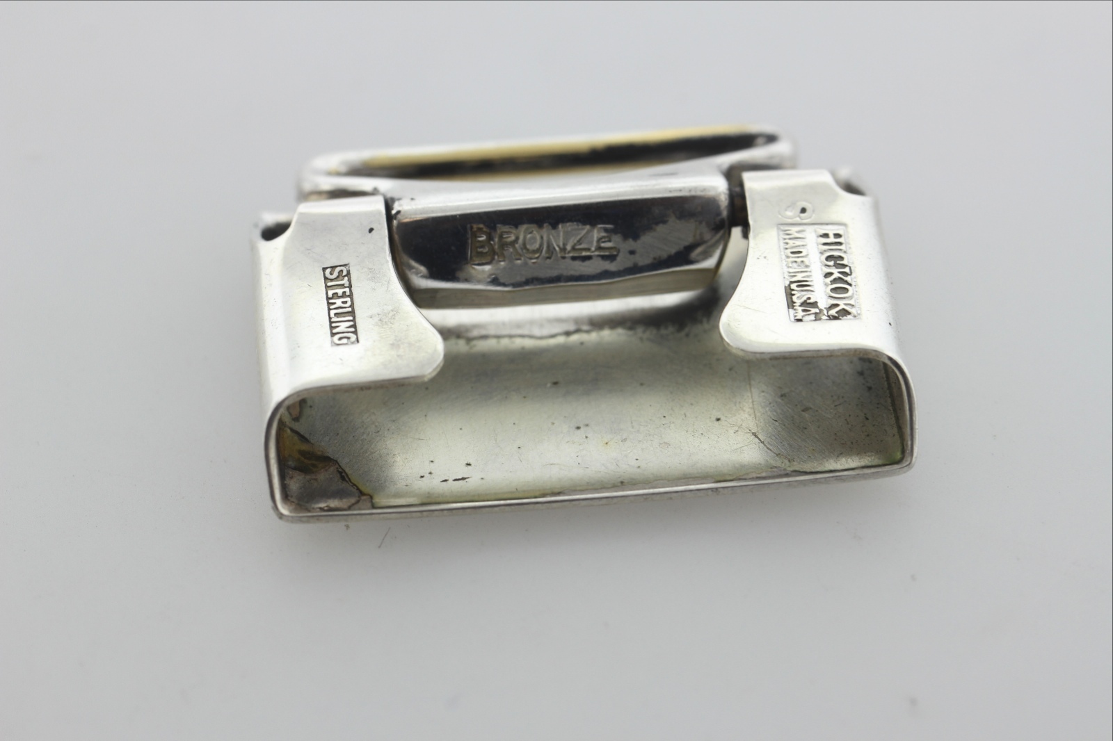 Antique Hickok Sterling Silver 925 Art Deco Belt Buckle with Black Enamel &lsquo;S&rsquo;