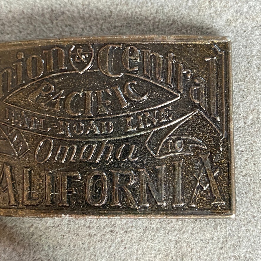 Union & Central Pacific RR Line Omaha California Belt Buckle Dark Finish