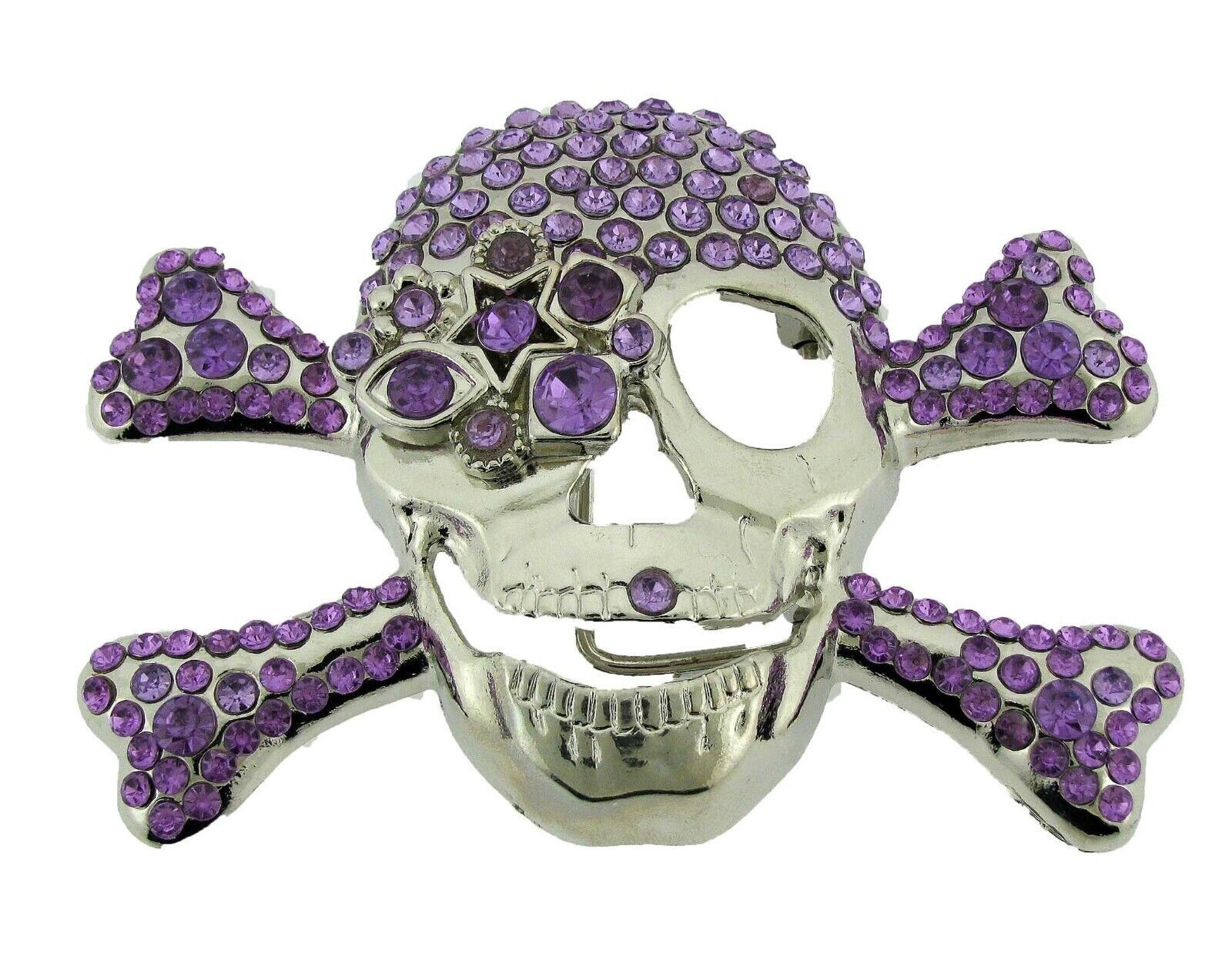 Skull Belt Buckles Crossbones Halloween Pirate Costume Bling Purple Rhinestones