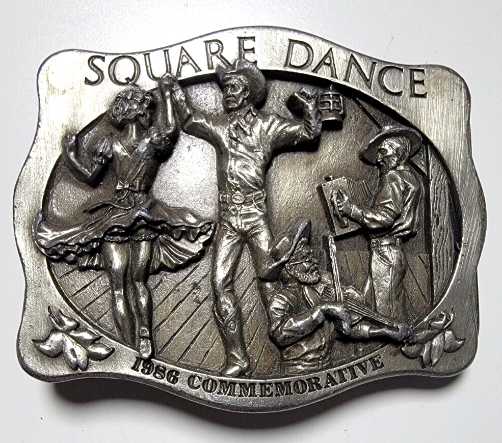 Arroyo Grande Belt Buckle Square Dancing #339 1985 Pewter 3.25&Prime;x2 5/8&Prime; Fit 1.75