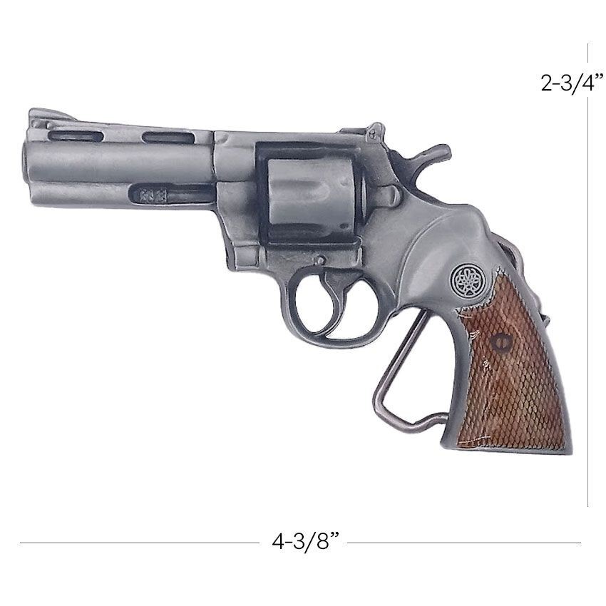 Classic Pistol Revolver Gun Belt Buckle Grey Western Six Shooter Cowboy Style