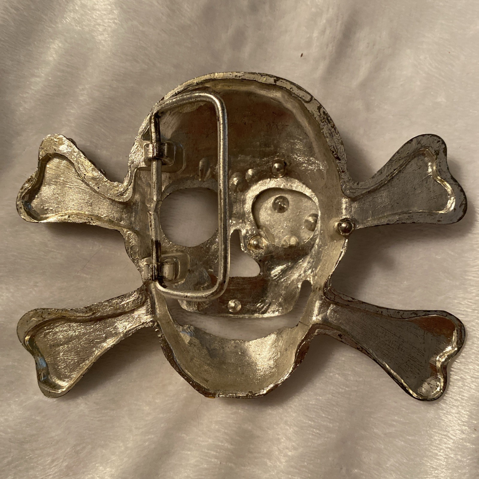Skull Belt Buckle Lot (2) Silver Bling Rhinestone Punk Horror Gothic Pirate