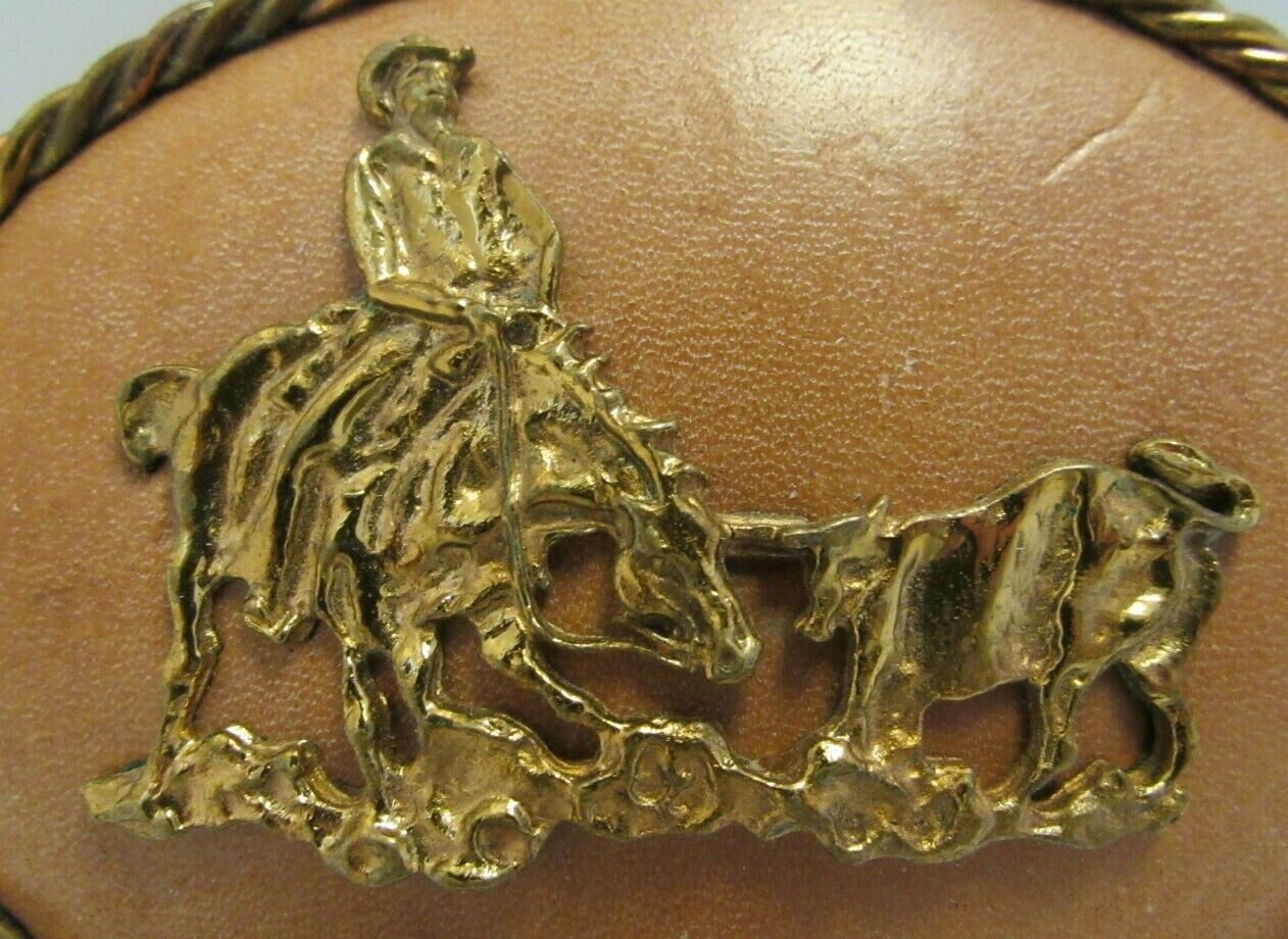 Leather Belt Buckle with Rope Trim Western Rodeo Cowboy Bull