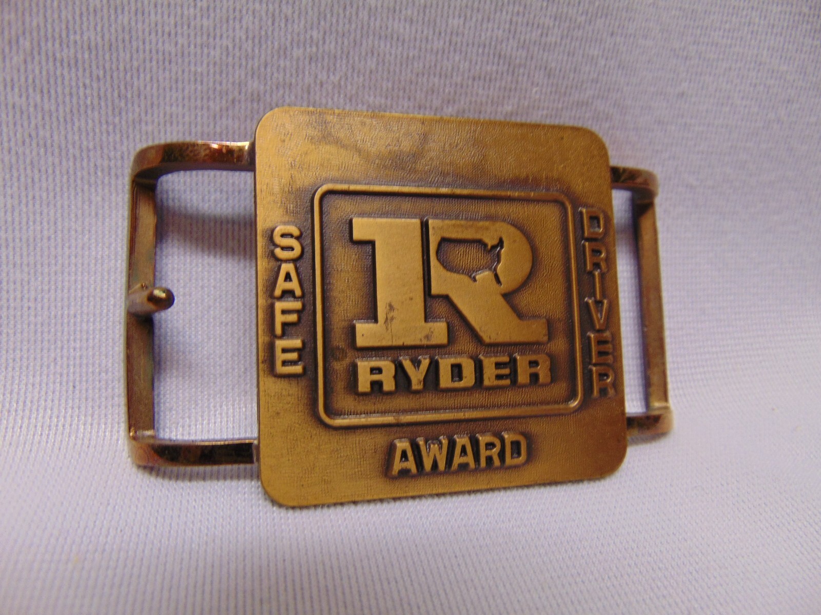 Vintage Ryder Truck Safe driver brass belt buckle Jostens 3&Prime; x 2&Prime;