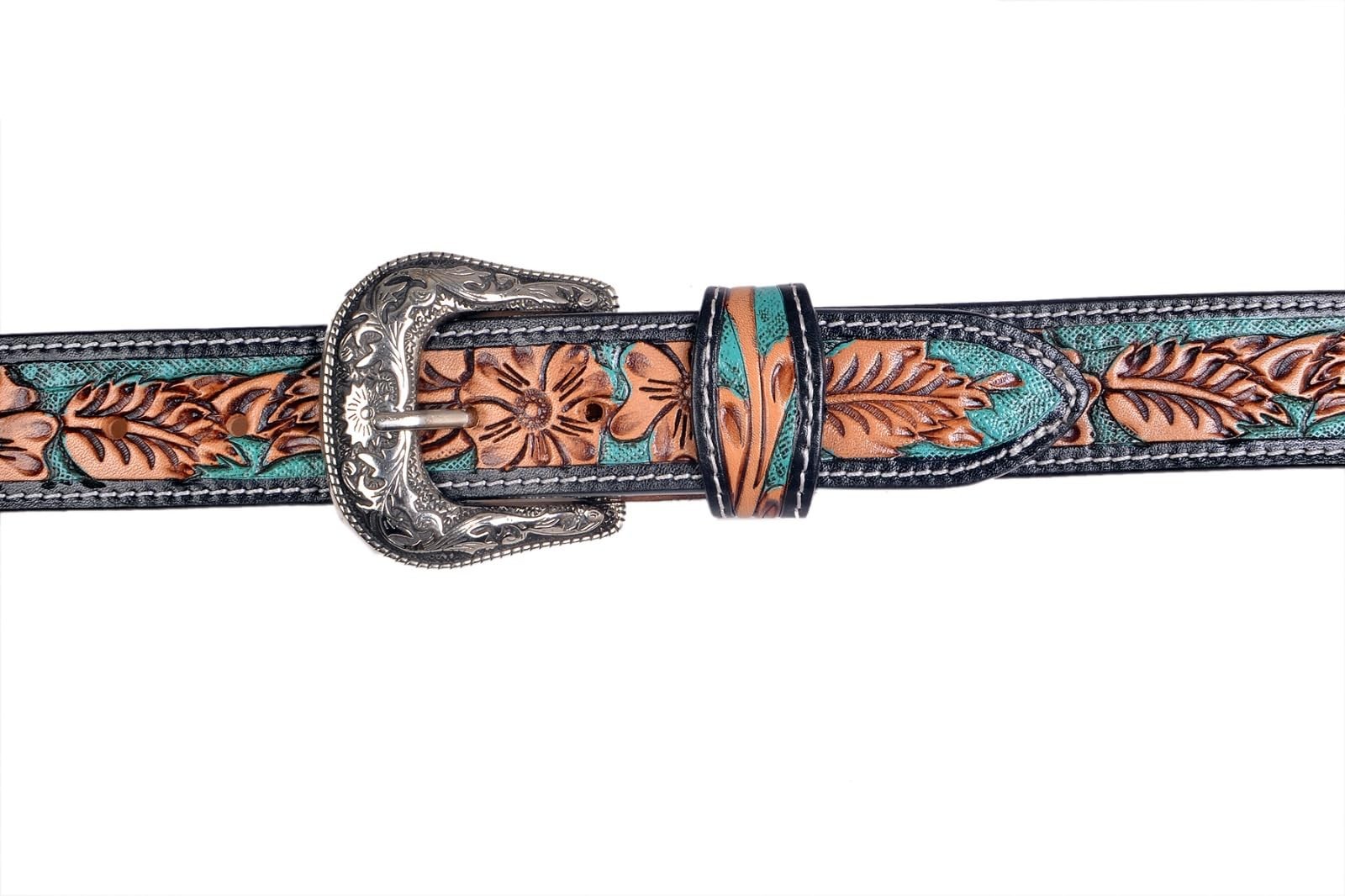 Affilare Western Belt Genuine Leather For Men and Women 28, Teal Tan