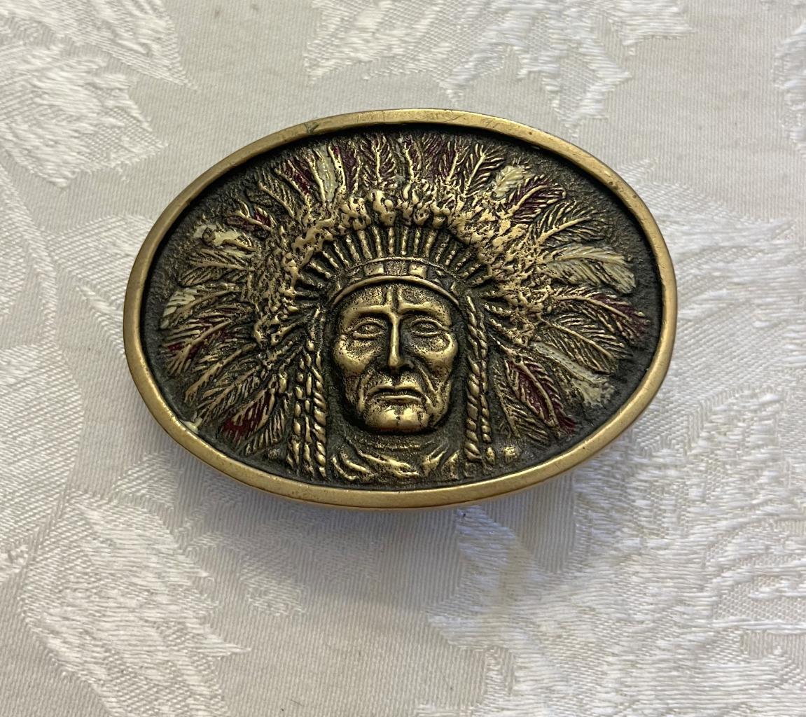 BTS Solid Brass 1978 Indian Chief belt buckle Indian chief head dress