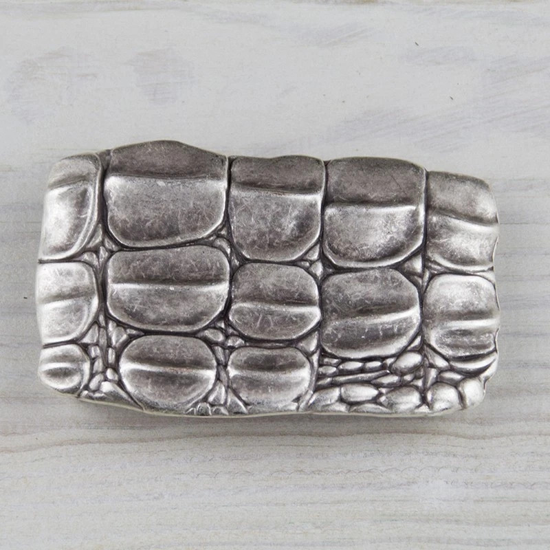Croco Look Belt Buckle Antique Silver – Textured Embossed, For DIY Belts