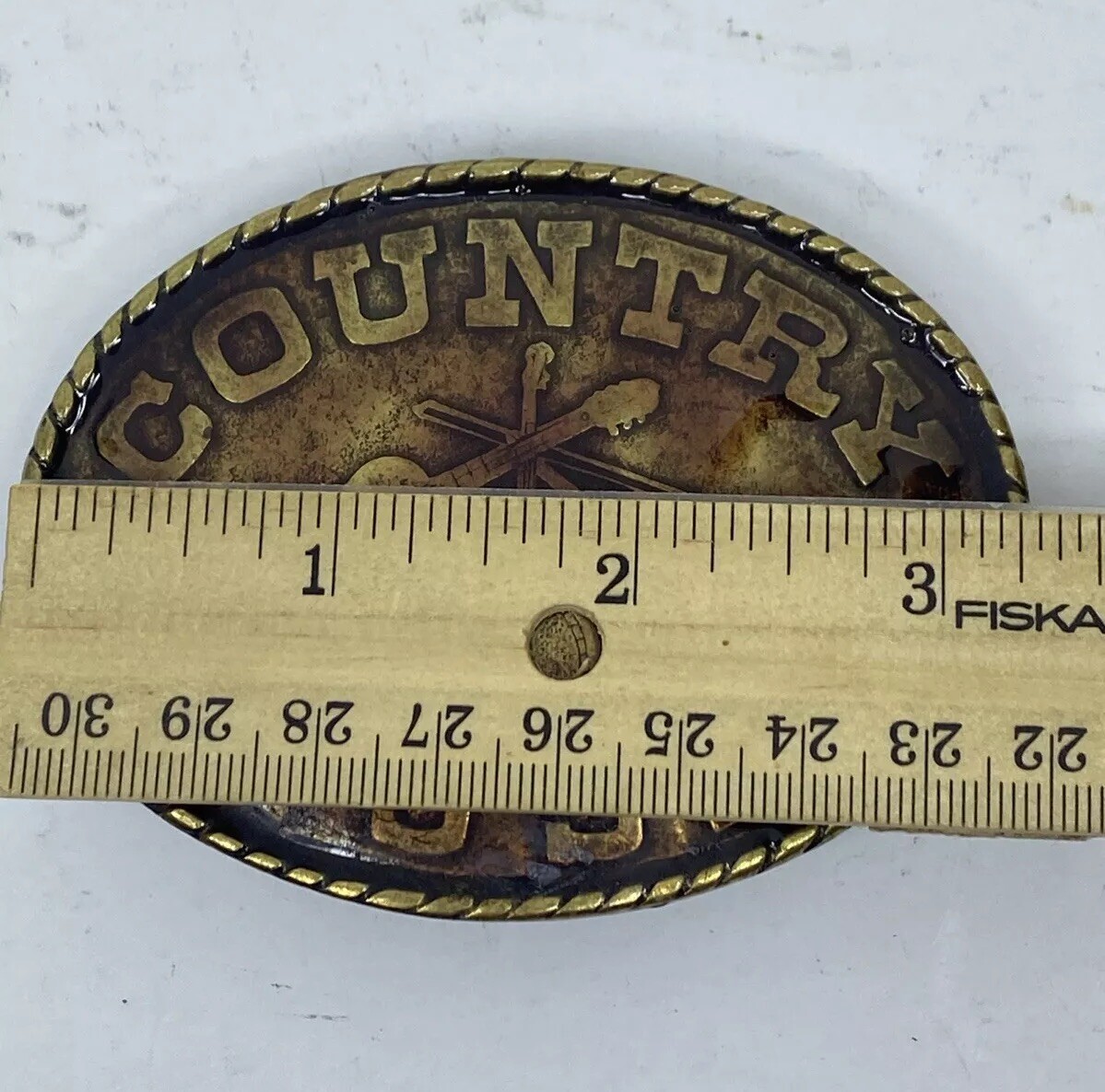 VTG Country Music Enamel Solid Brass Oval Belt Buckle Music