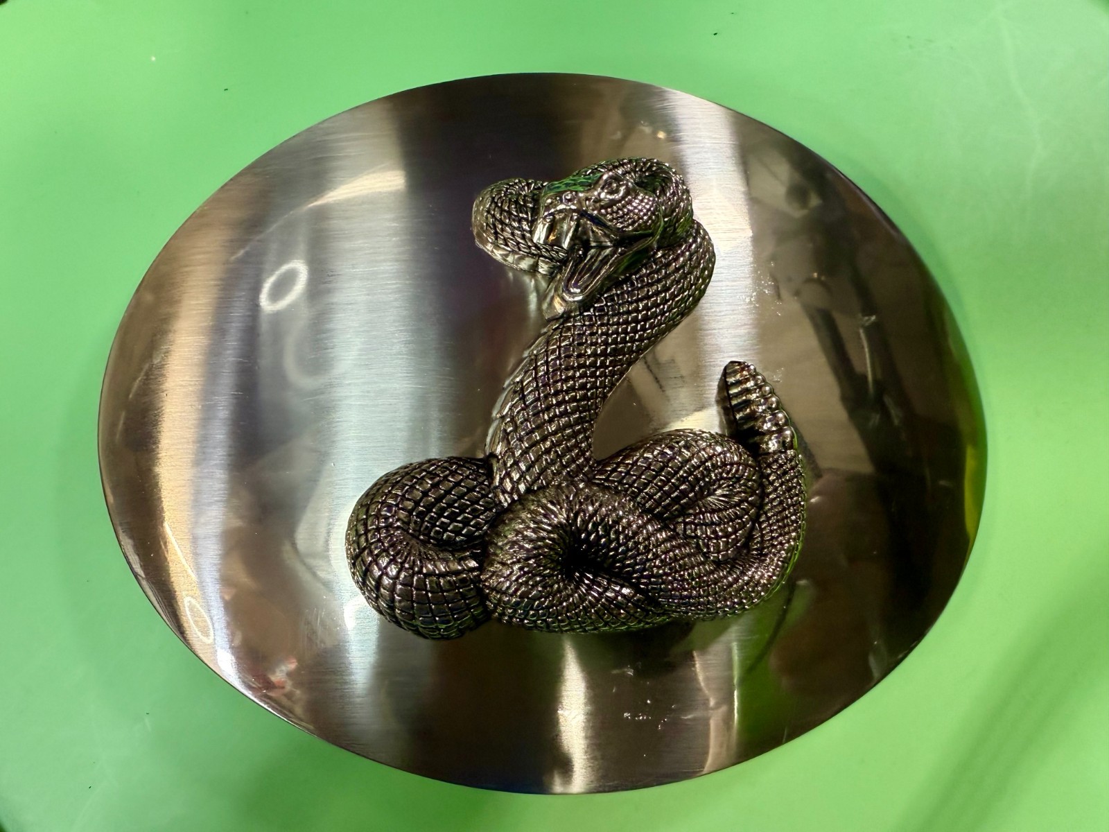 Snake Attacking Fangs Slithering Rattlesnake LARGE Silver Color NOS Belt Buckle