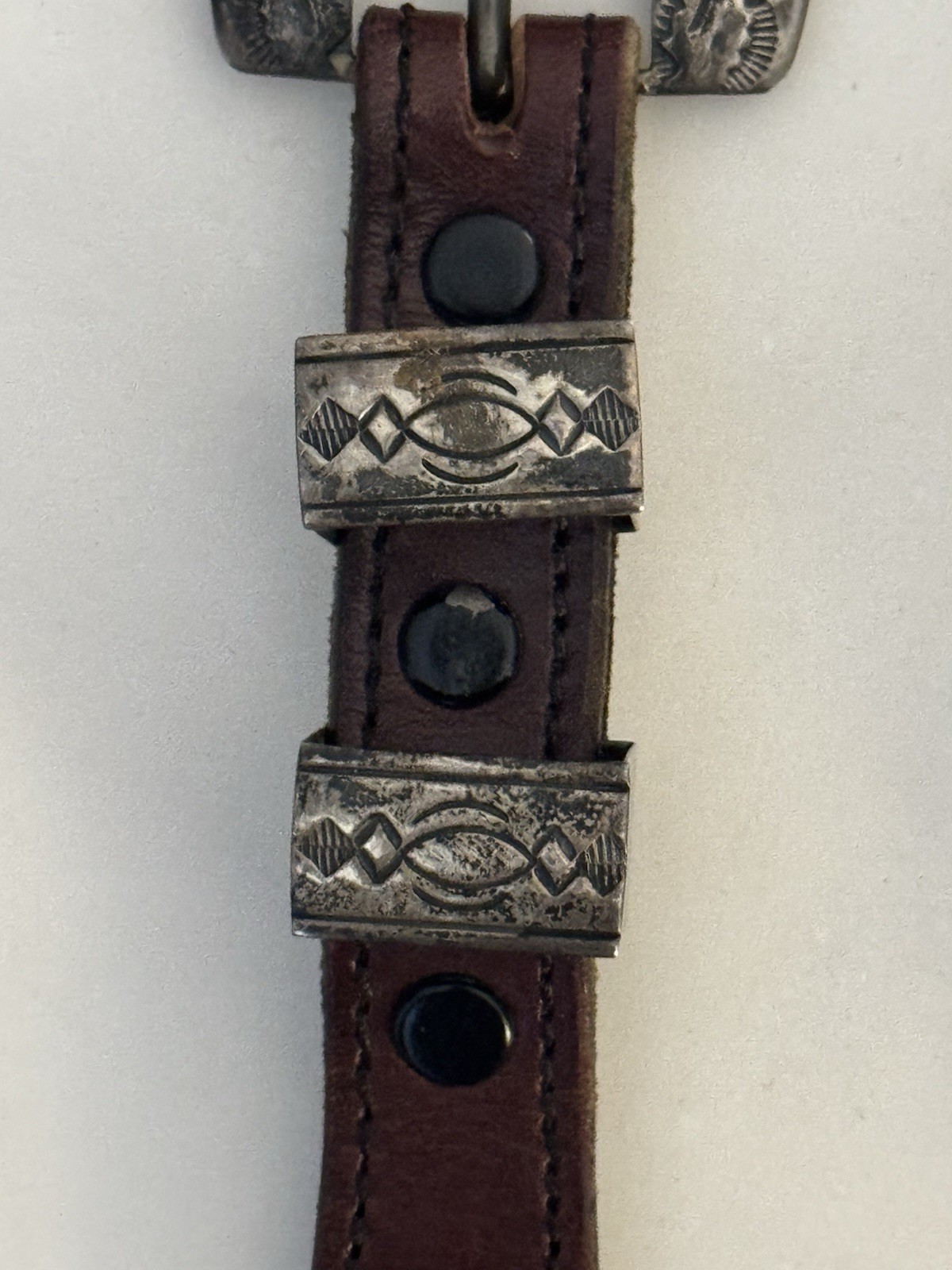 Chacon Unisex Size 30 Red or Brown Leather Sterling Silver Buckle Belt