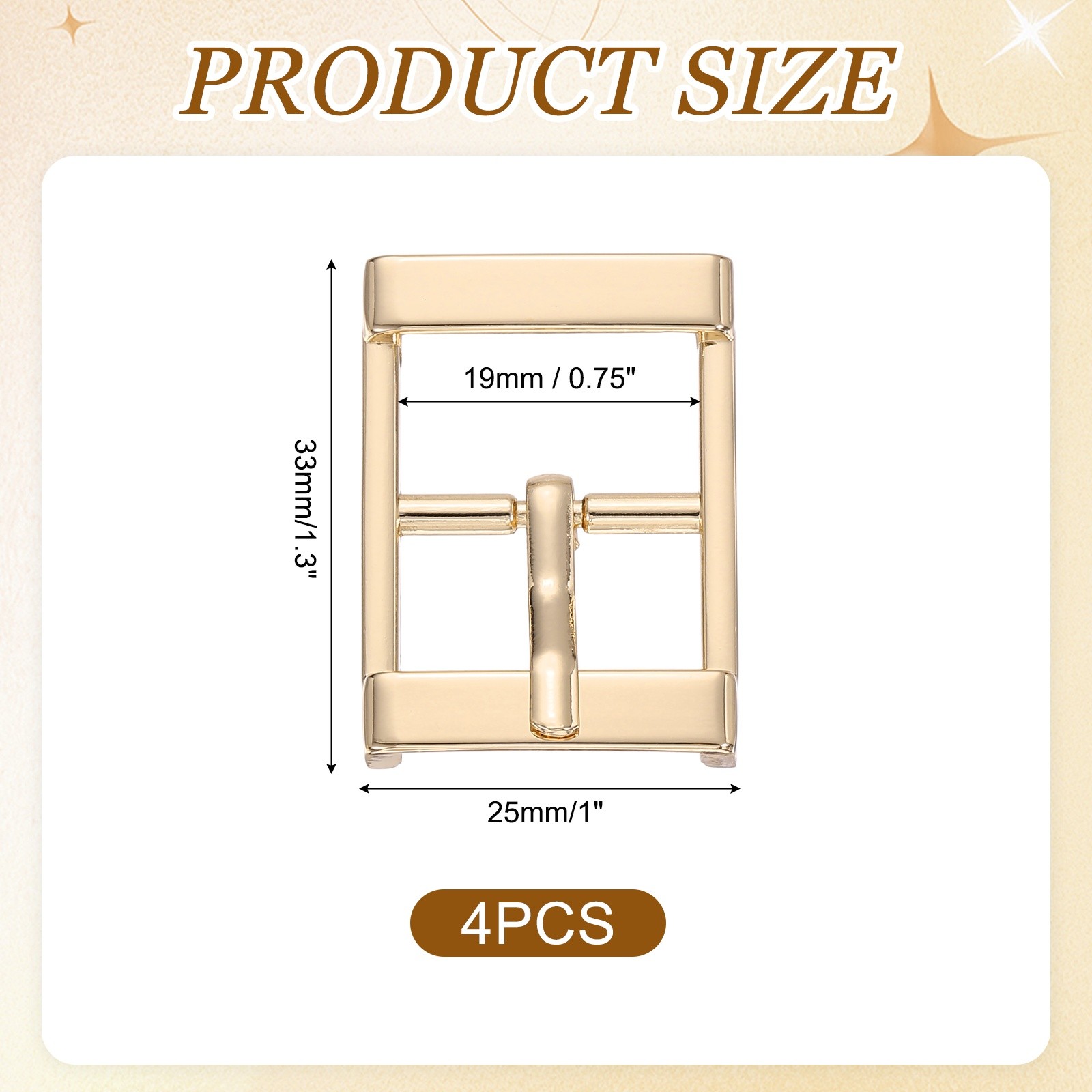 4Pcs Single Prong Belt Buckle 0.75&Prime; ID Metal Roller Buckle for Belt, Light Gold