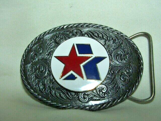 Hard Hat Brand Made n USA MEN&rsquo;S Belt BUCKLE Enameled Ctr w/ Red White Blue STAR