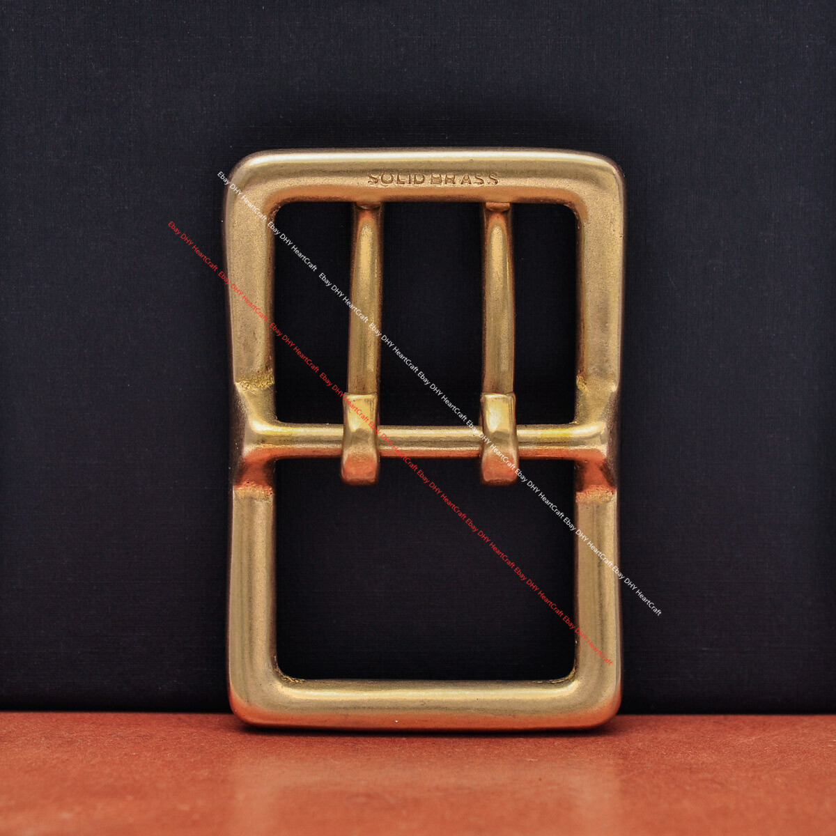 BIG HEAVY DUTY SOLID BRASS MIDDLE BAR DOUBLE PIN BELT BUCKLE LEATHERCRAFT BUCKLE