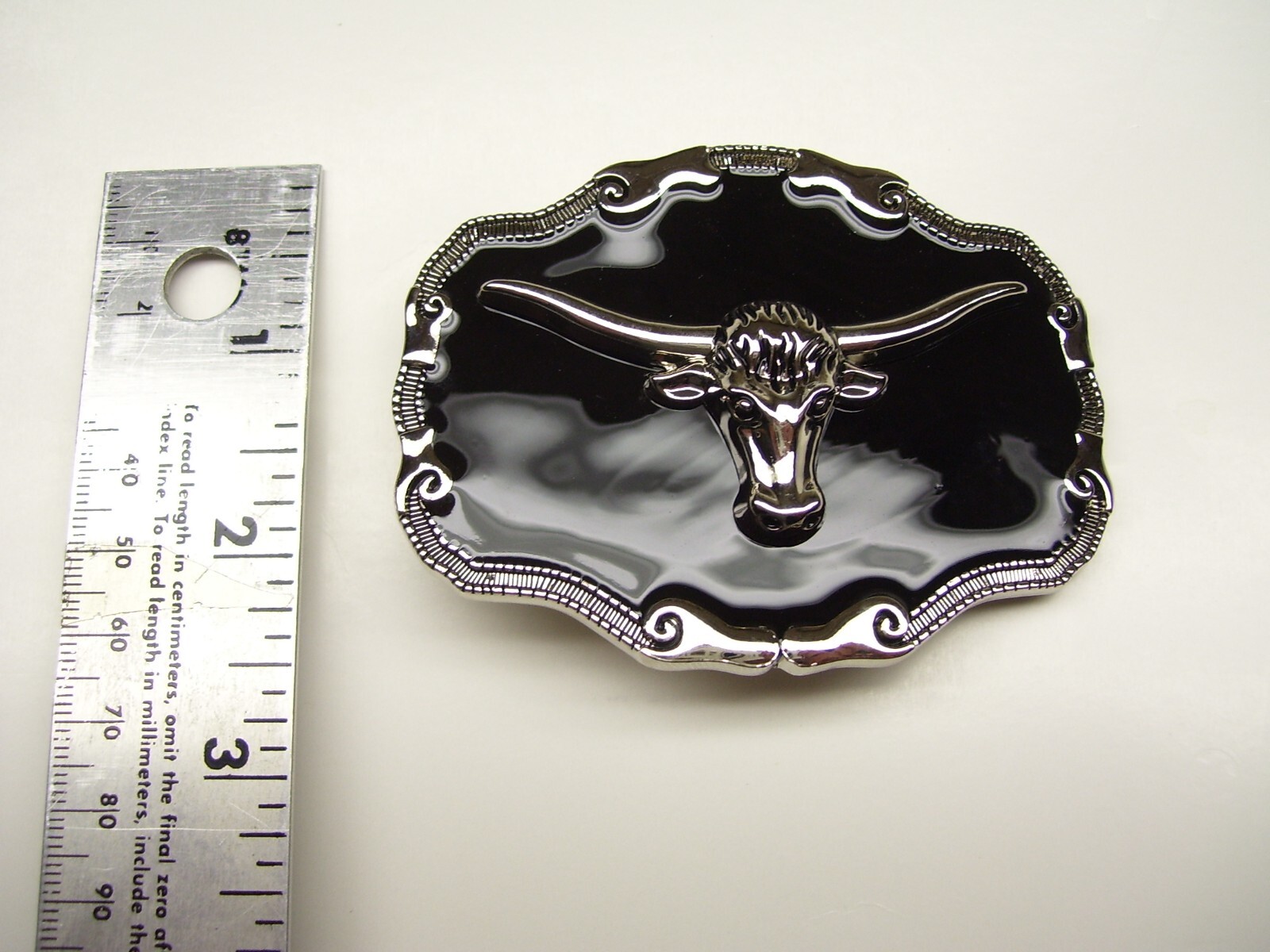 Belt Buckle Bull Steer Cowboy Western Rodeo 3.5&Prime; x 2.5&Prime; for 1.5&Prime; Belt Black