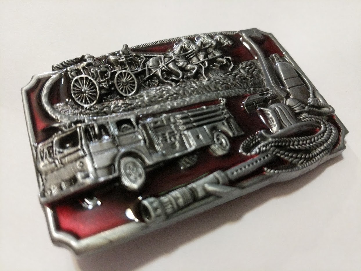 ♈ FIRE DEPARTMENT Belt Buckle red inlets ♈ Fire Dept Great gift.Classic retro