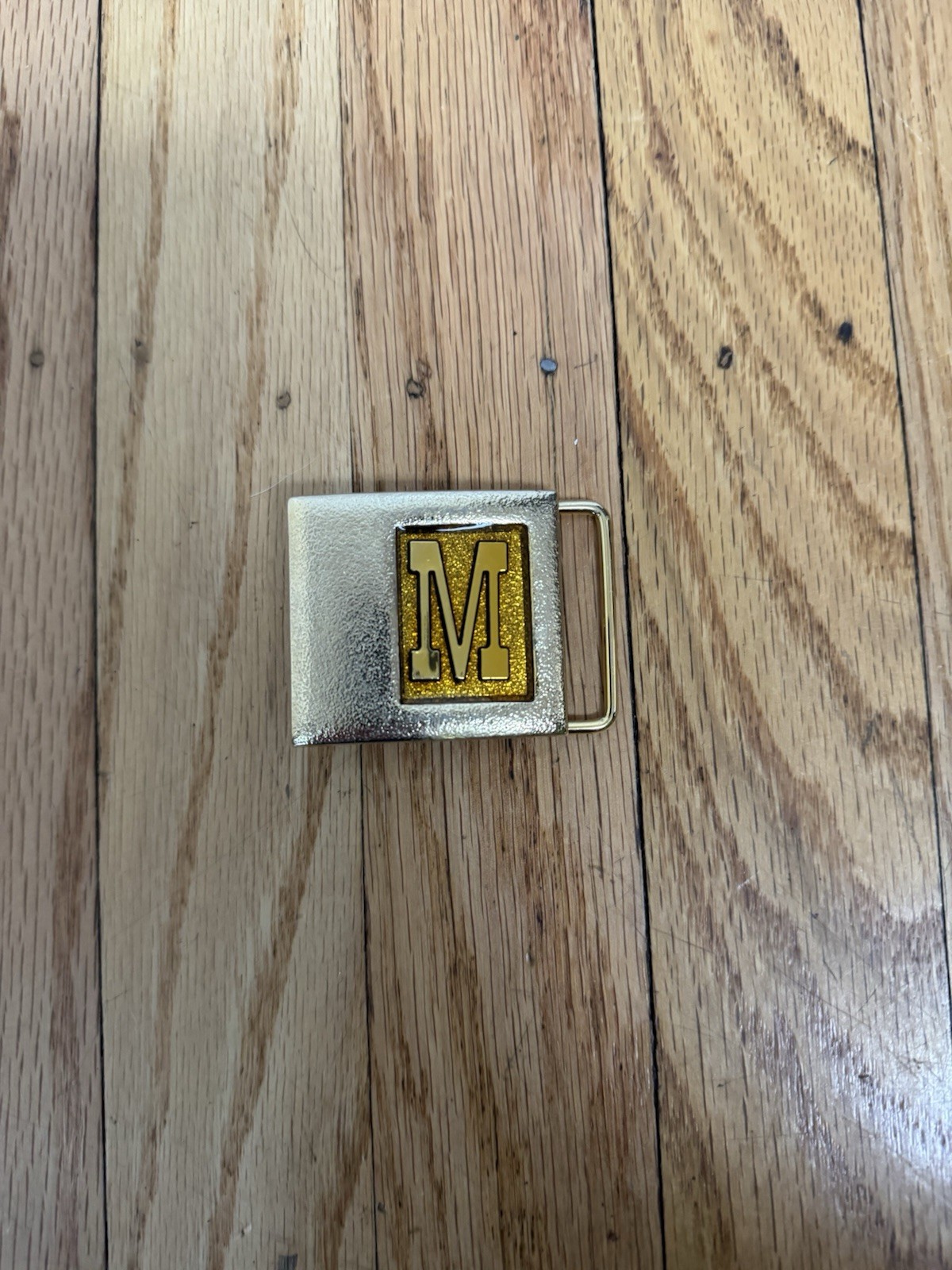 VTG 70s LEE Jeans Metal “M” Initial Belt Buckle Alphabet Letter Gold Tone Enamel