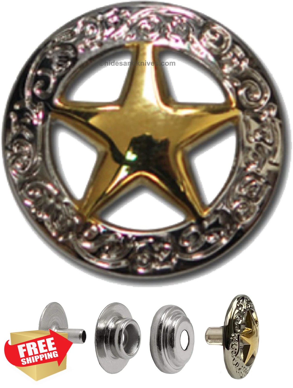Hides and Knives Gold Texas Ranger Star Snap Button Set