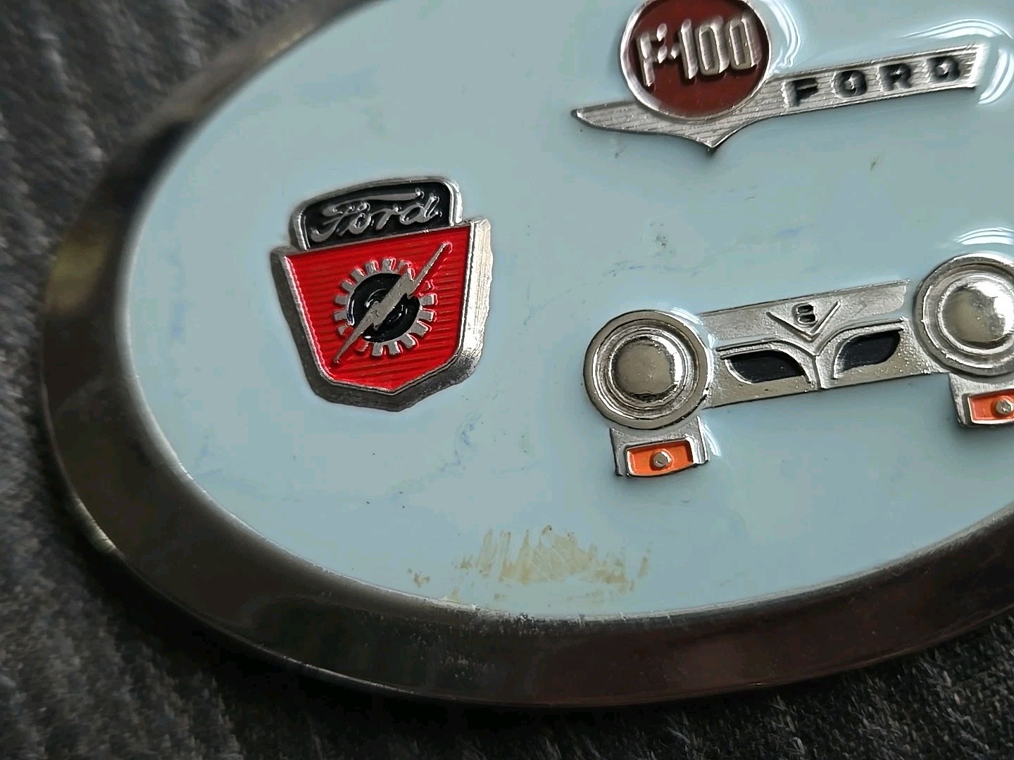 Rare Vintage Ford F-100 Motor Company Pewter Enamel Belt Buckle