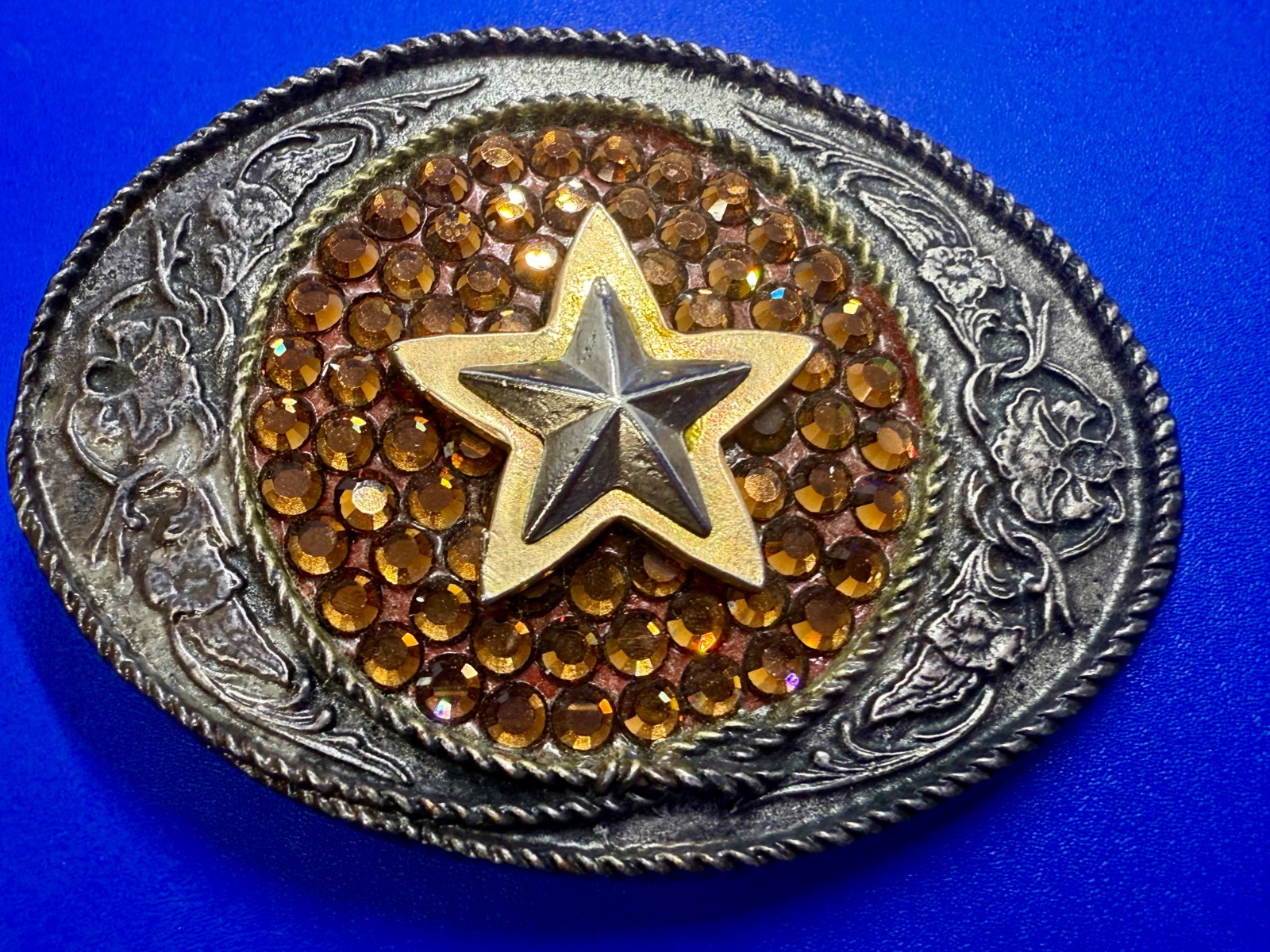 Five Point Star Sparkling Yellow Rhinestone Cowboy Cowgirl Western Belt Buckle