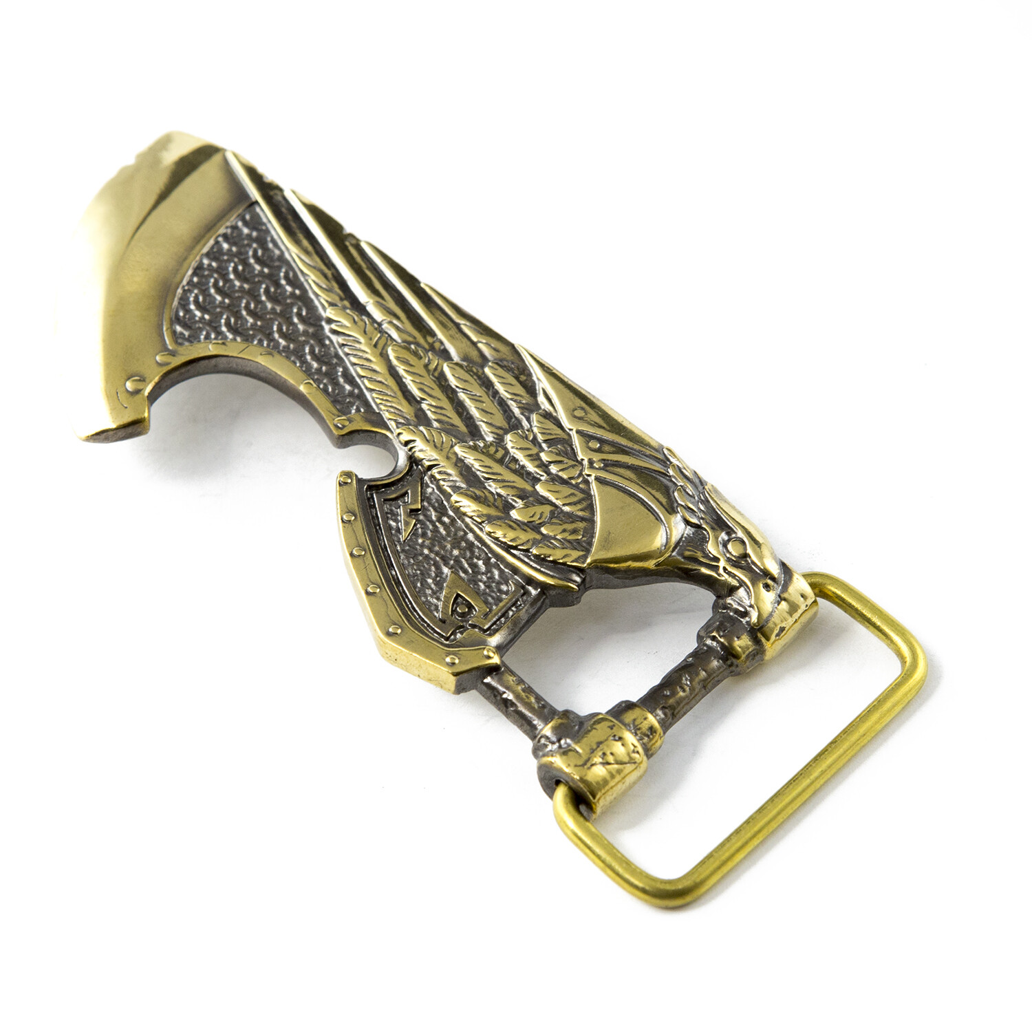 Brass belt buckle Ax of God, Medieval style buckle, Solid brass axe buckle