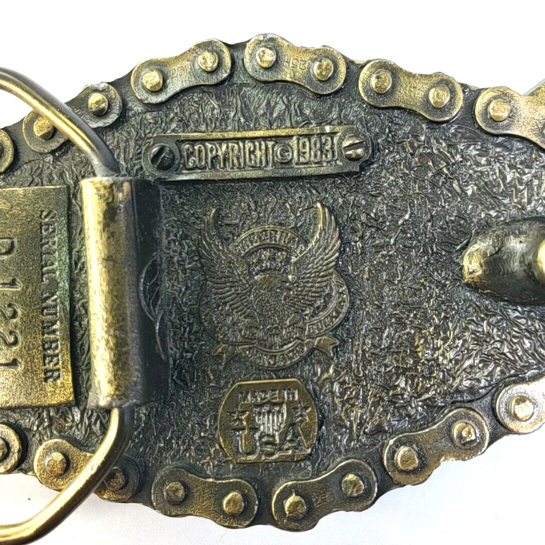 1983 American Eagle Black Enamel & Biker Chain Border Great American Buckle Co