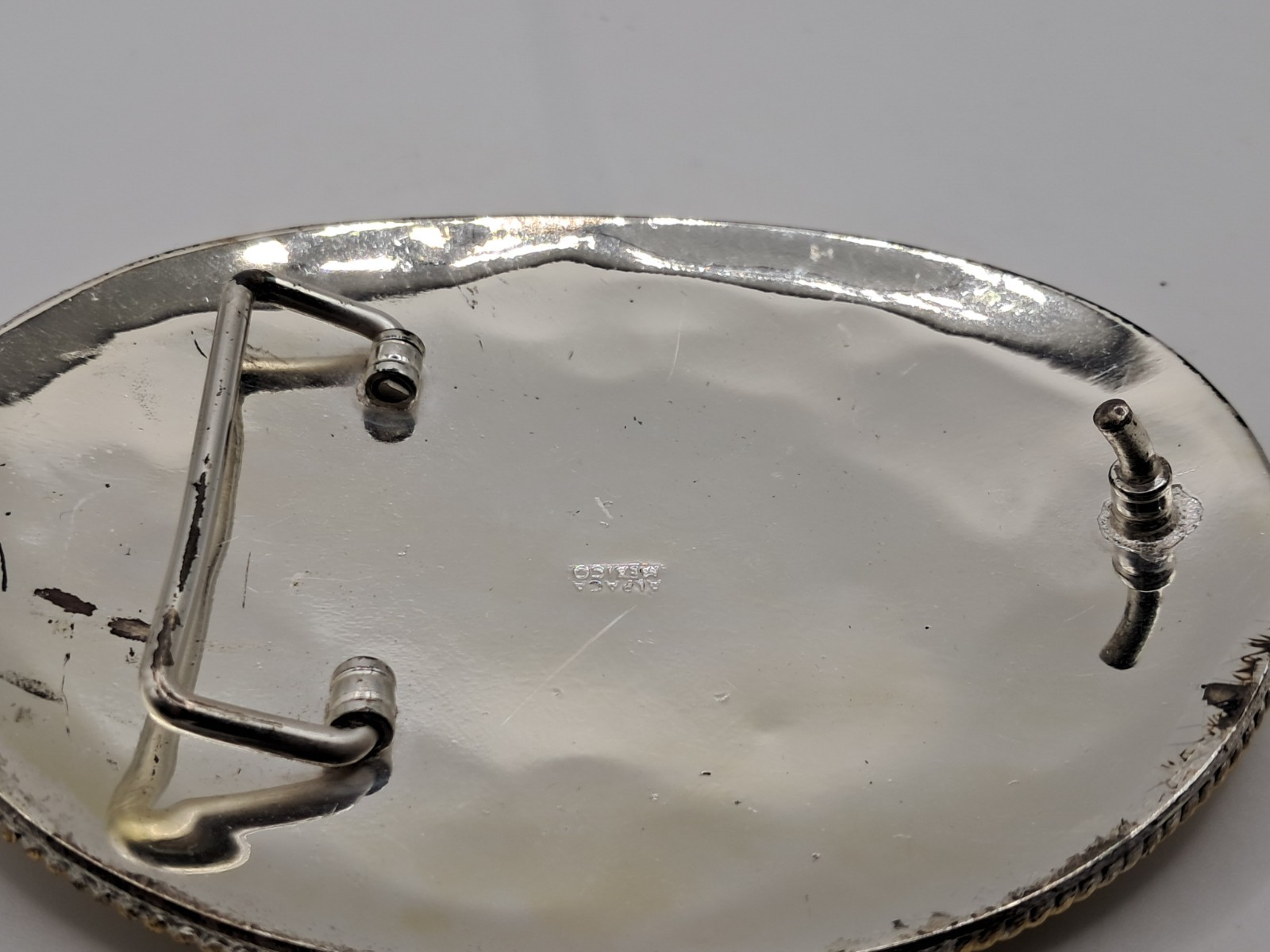 Alpaca Mexico Silver Gold Tone Large Rodeo Belt Buckle Cowboy Bull Rider 5&Prime;x4&Prime;