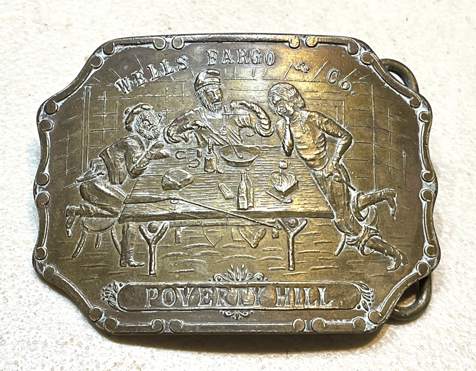 Vintage Antique Tiffany Solid Brass Relief Cowboy Fancy Belt Buckle
