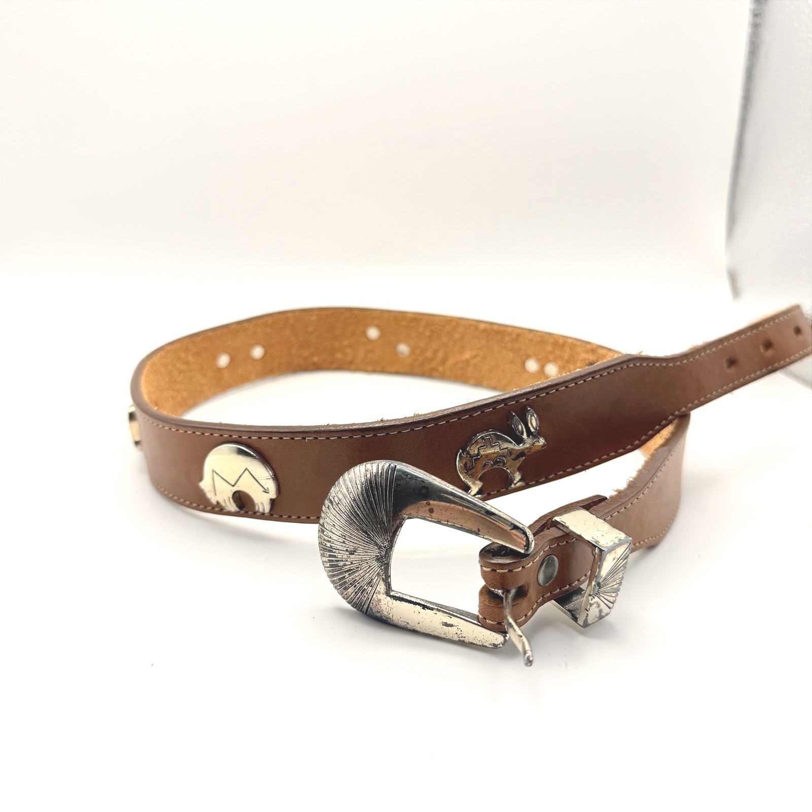 Vintage Silver Creek Brown Western Belt Animal Conchos SZ 28 Men&rsquo;s USA Y2K