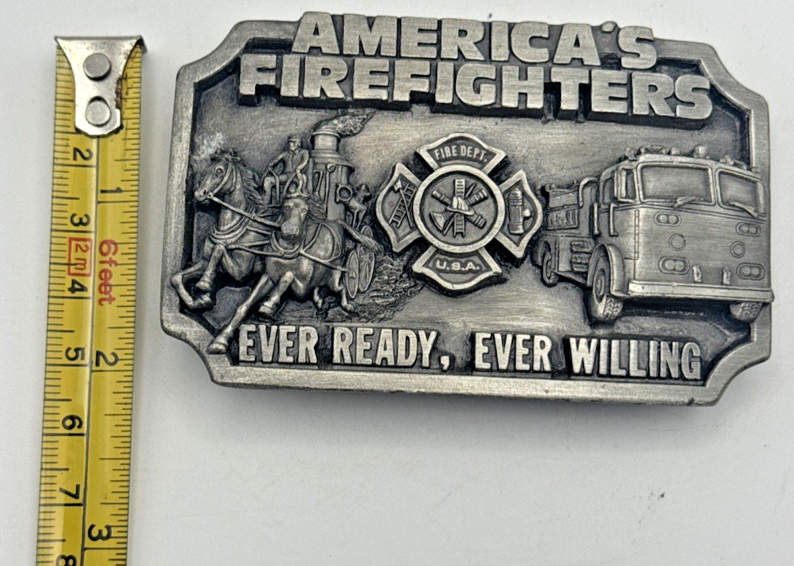 VTG Belt Buckle Americas Firefighters Ever Ready Ever Willing 1983 Siskiyou 3.75