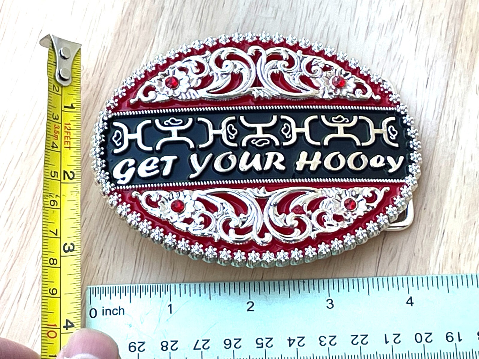 Western Buckle Silver Black Red Cowboy 4×3 for 2 » Hooey Buckle Hebilla Vaquero