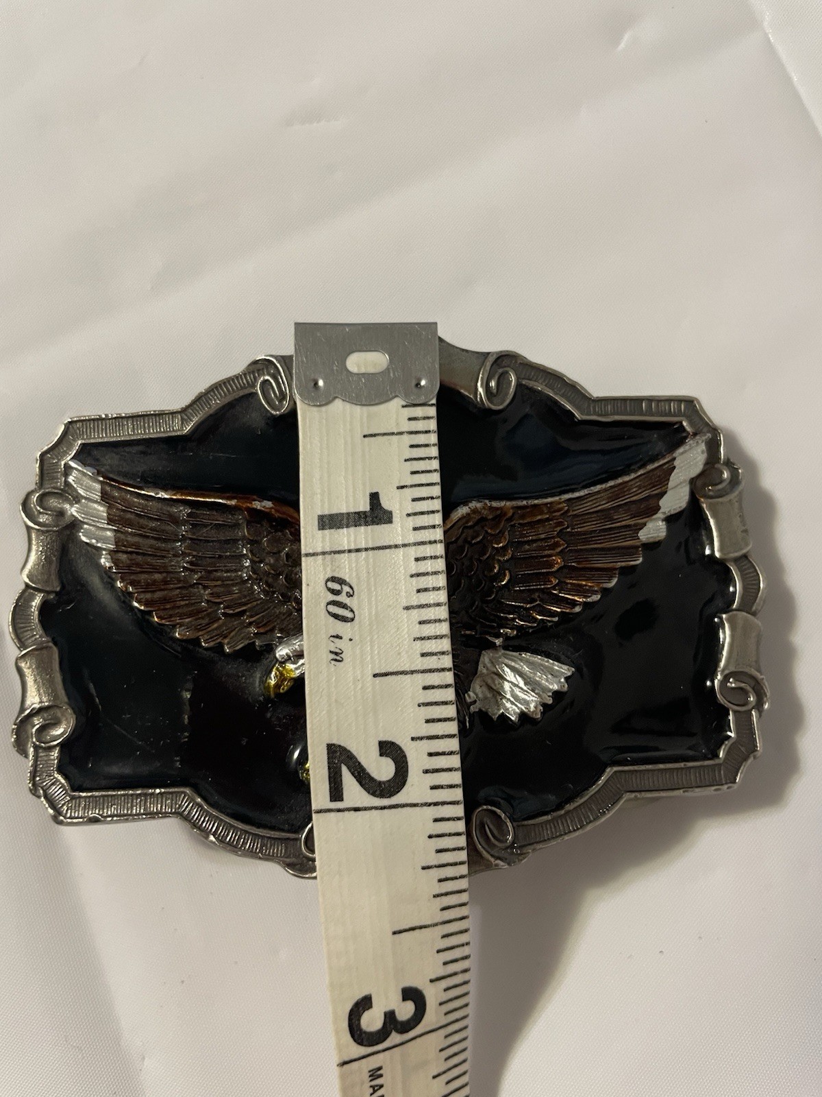 1983 American Eagle Theme Belt Buckle Black Lacquer -Heavy, Serial #OD1243