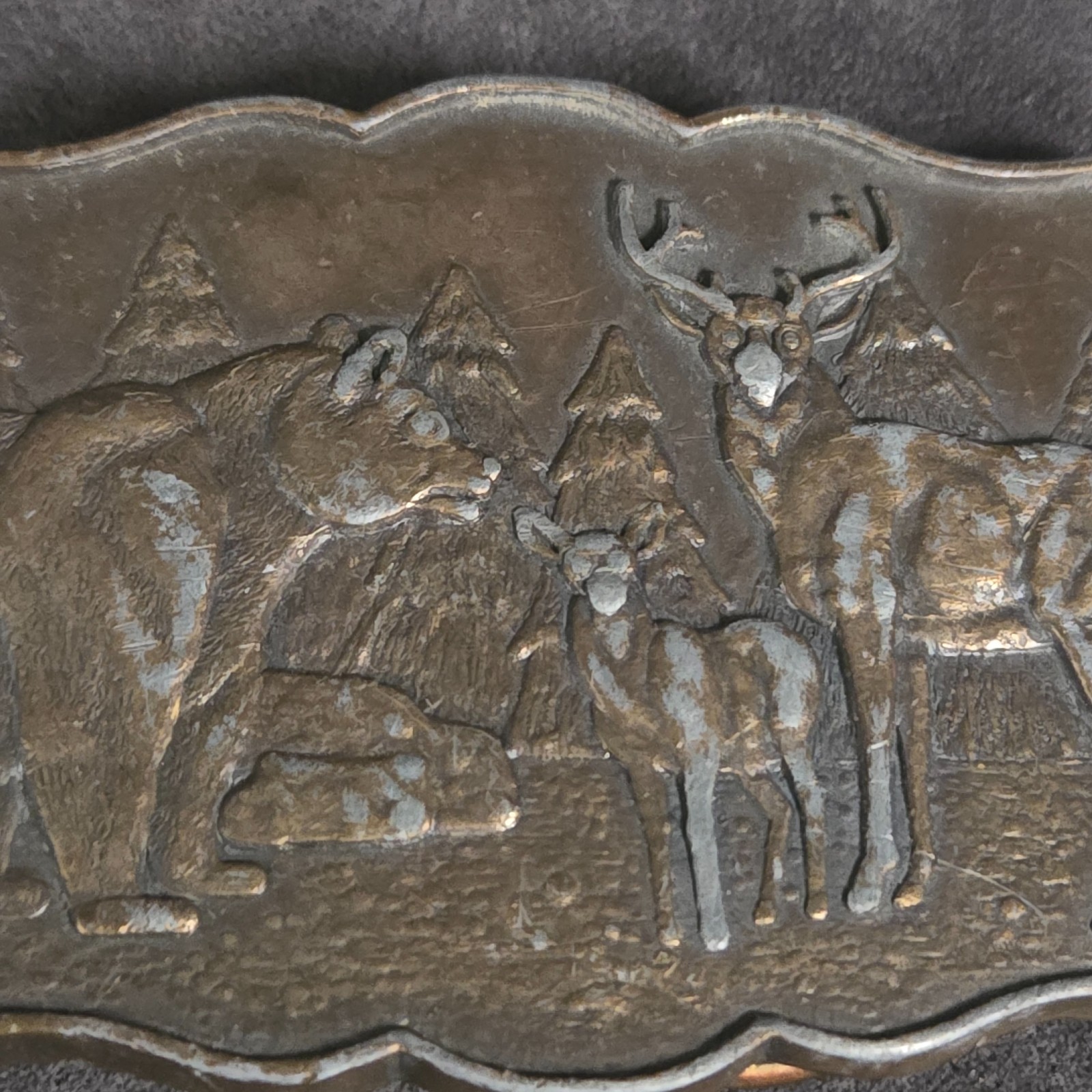 Vintage Bear Deer Forest Wildlife Belt Buckle Buck Doe Fawn Brass Tone 3.5&Prime;