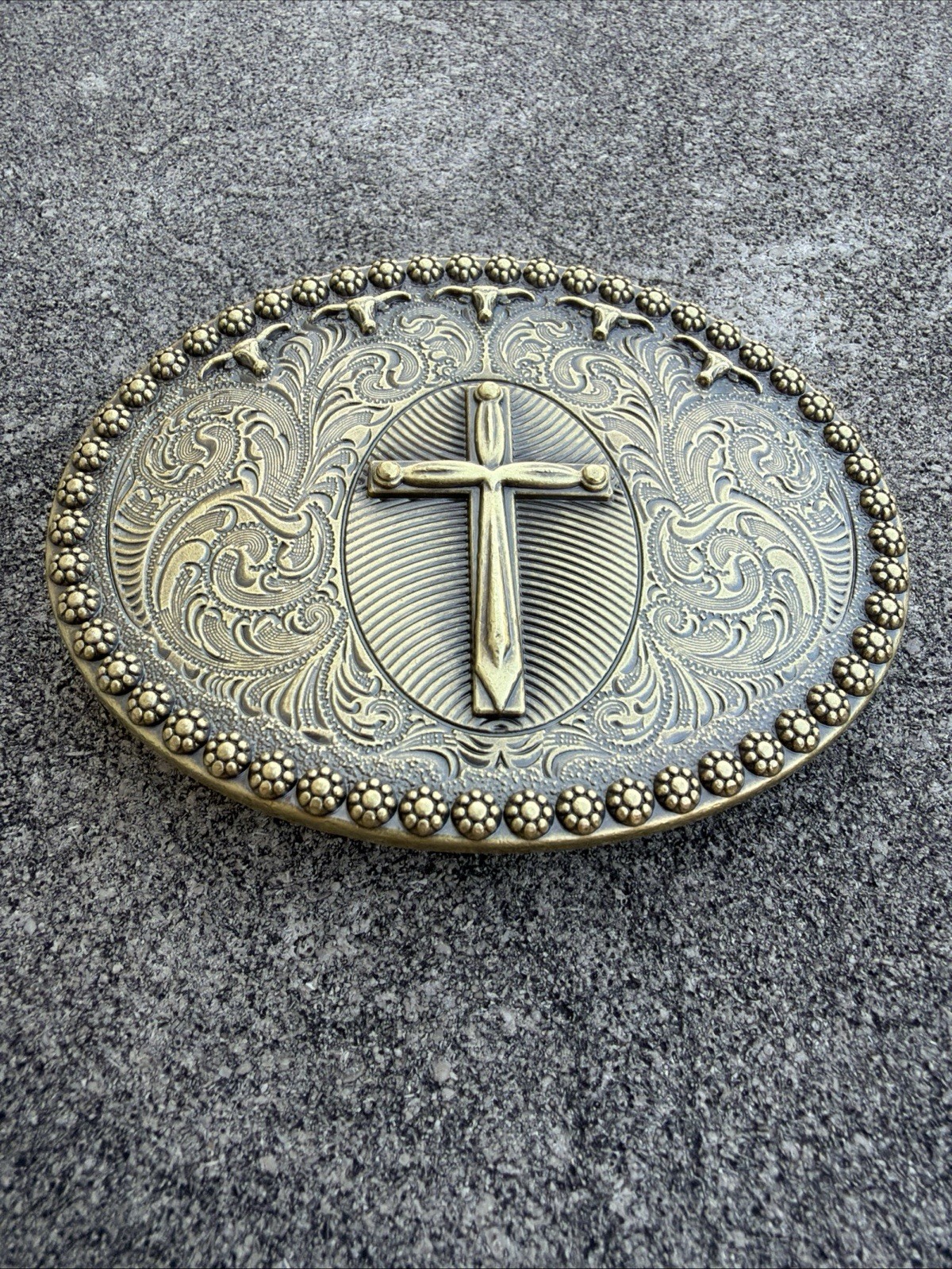 Vintage Gold Cross Belt Buckle Western Cowboy Christian Pray