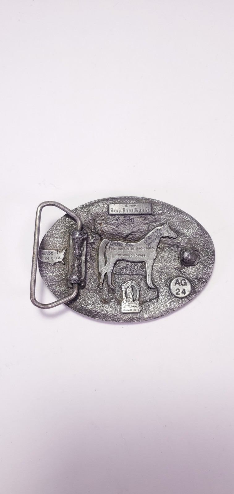 Vintage Cowboy Belt Buckle Arroyo Grande Buckles Co. AG 24 Horse Lovers 1989