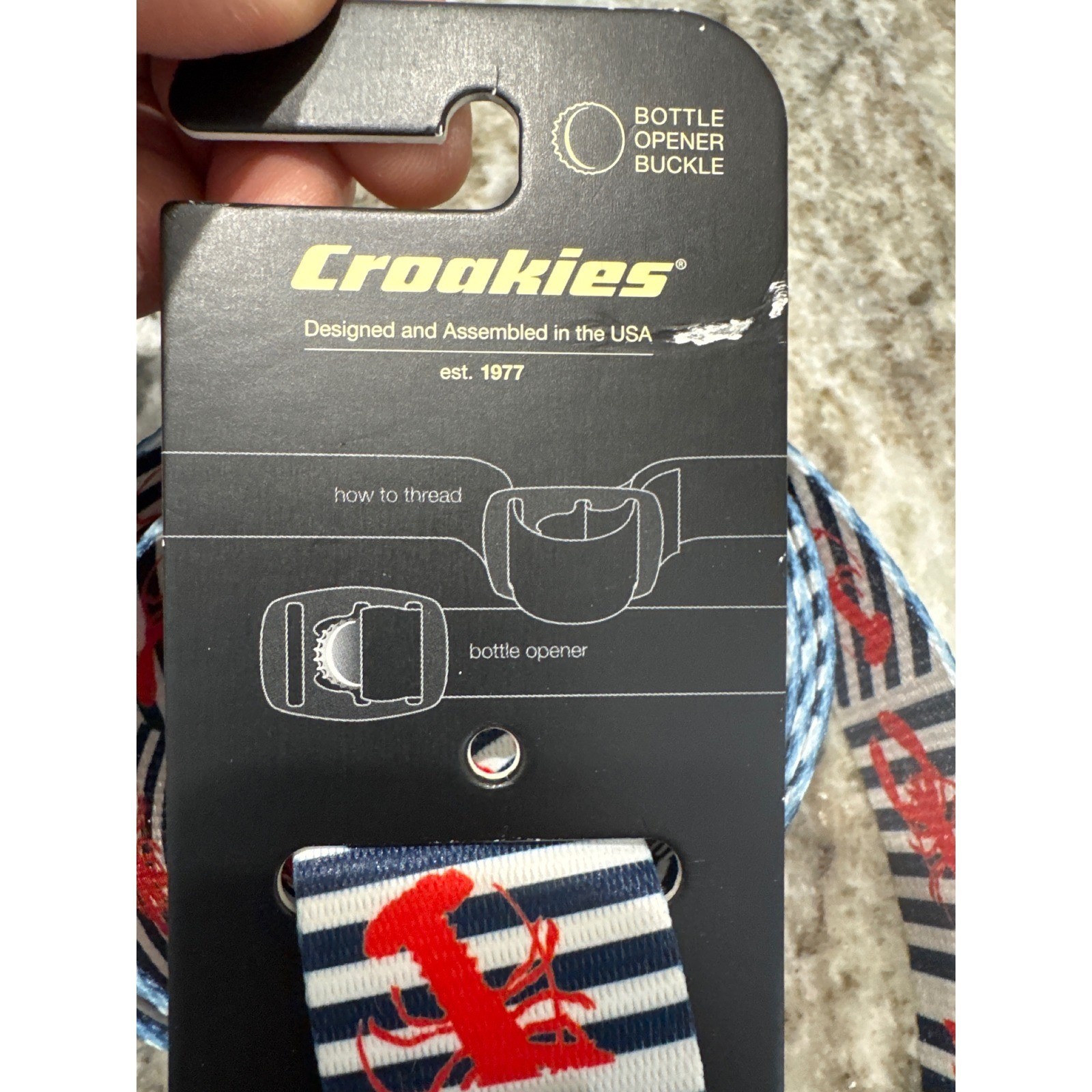 Croakies webbed bottle opener belt red lobster nautical striped pattern NWT