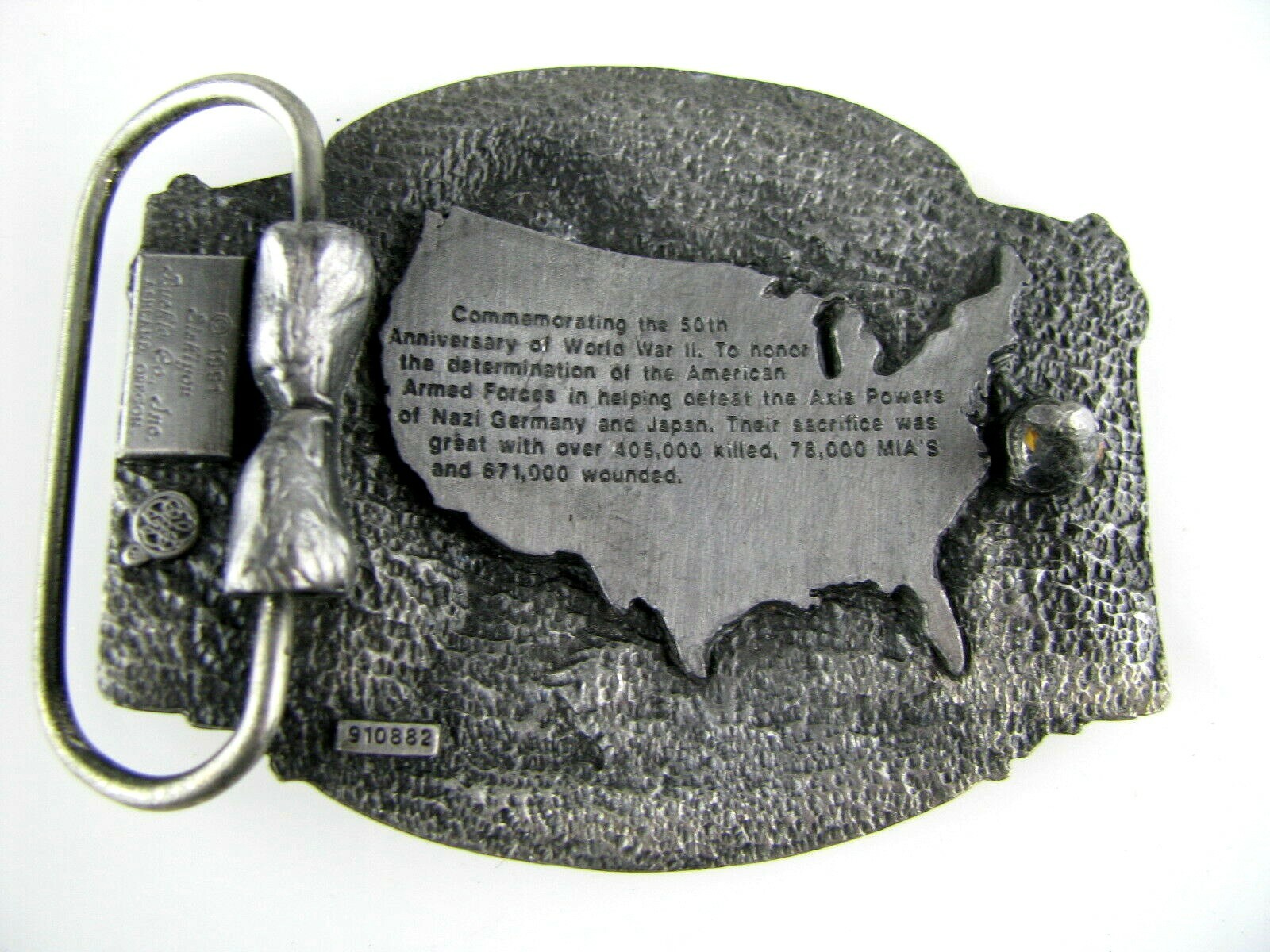 WWII 50th Anniversary Belt Buckle Siskiyou Enamel Pewter #910882 Military 1991