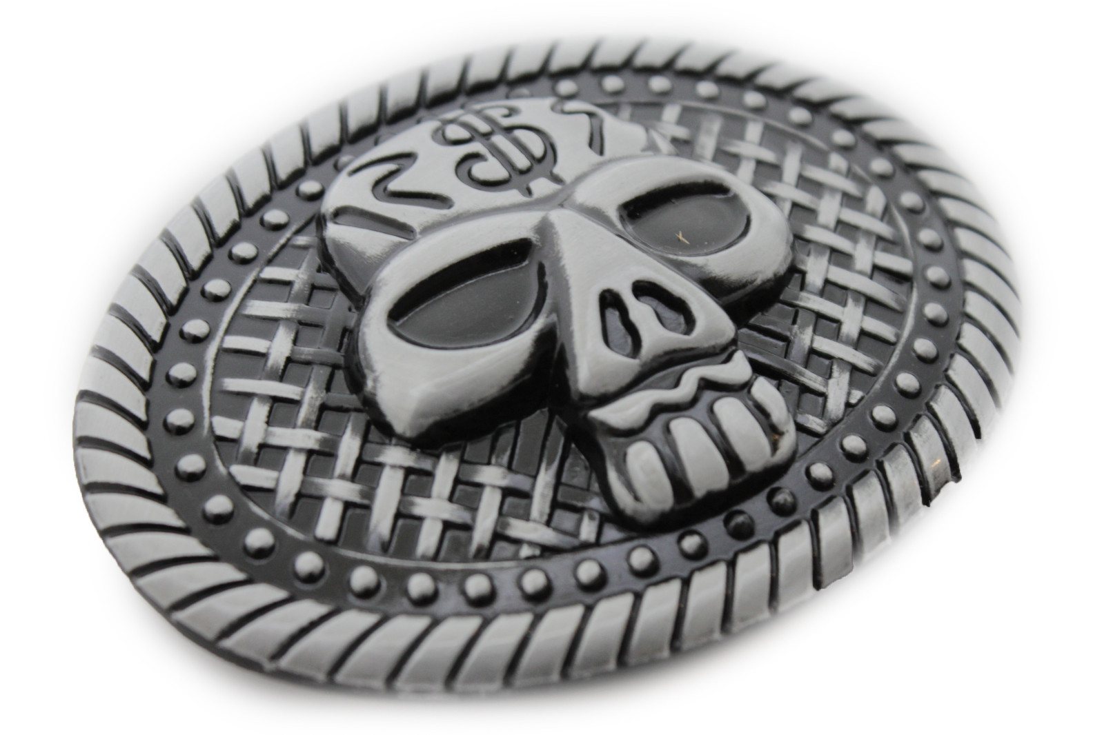 Men / Women Fashion Belt Buckle Silver Metal Skull Skeleton Oval Big Size Gothic