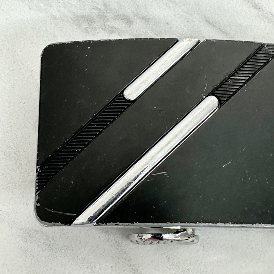 Black Silver Tone Diagonal Stripe Ratchet Belt Buckle