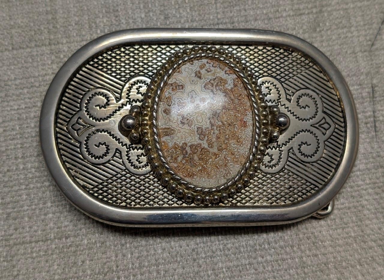 vintage WESTERN buckle belt AGATE hand polished stone COWBOY gemstone ROCK