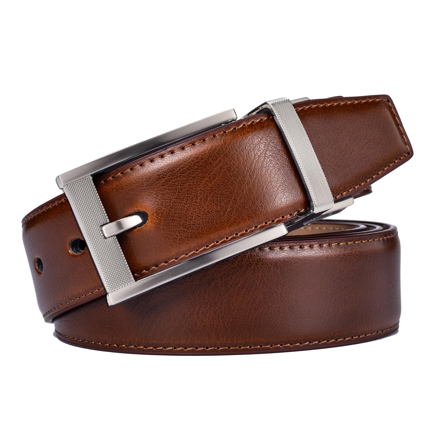 beltox fine Men Belt Genuine Leather with Anti-scratch Buckle 34-36, Brown