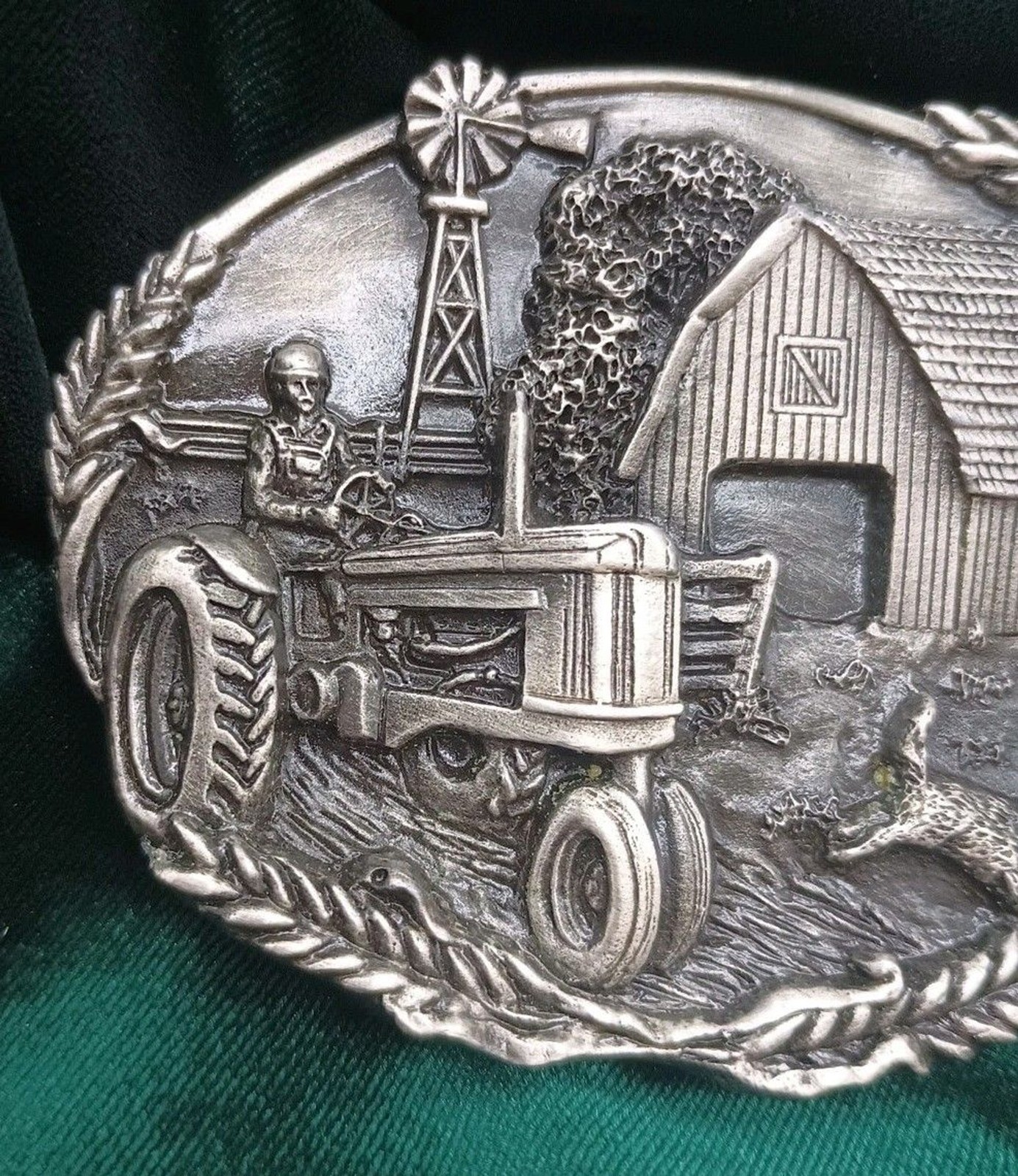 Bergamot Brass Works Belt Buckle Tractor Farm Barn Dog Windmill Wheat Seeds D-49