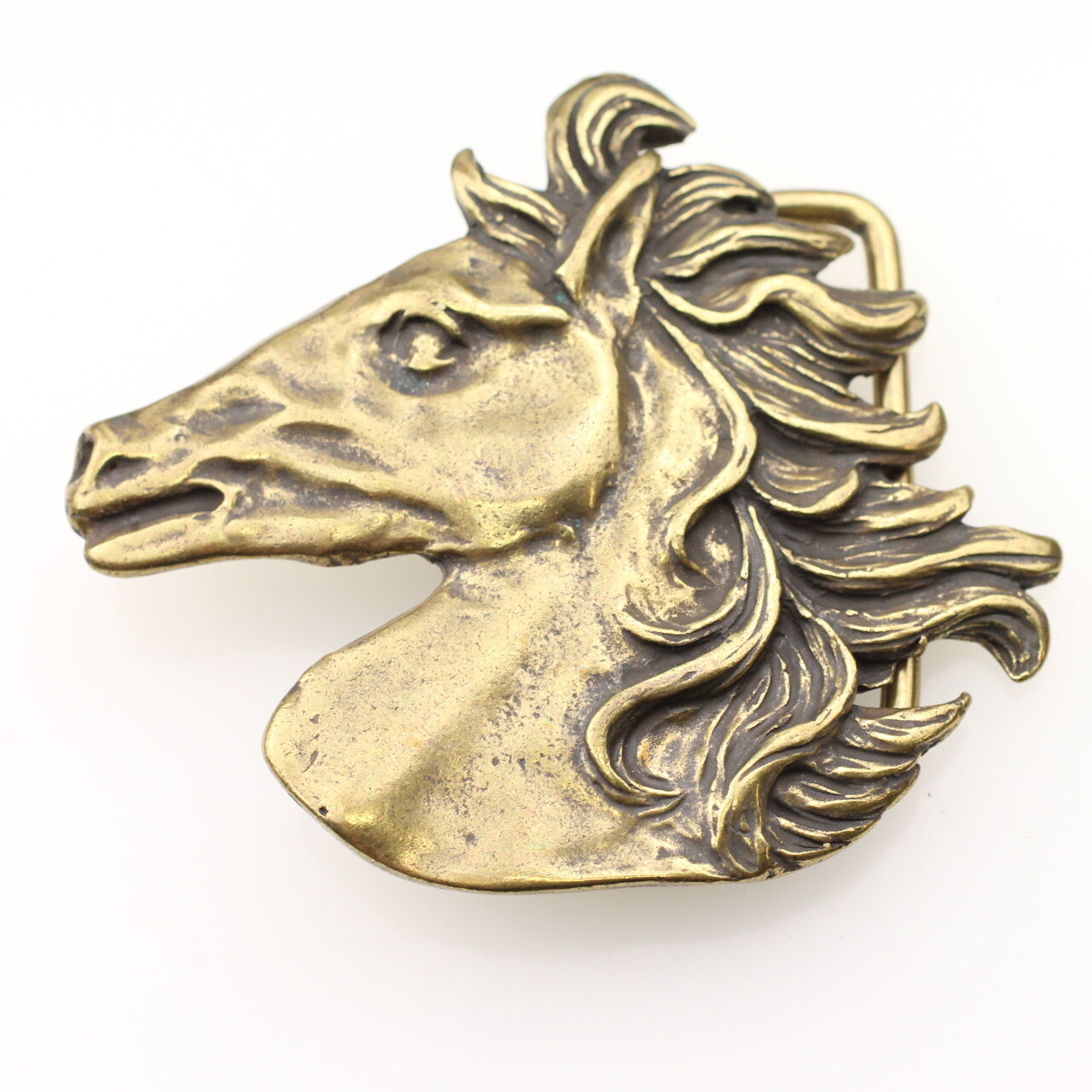 Belt Buckle Horse Head, Belt Buckle for Riders and Horse Fools Gold Antique