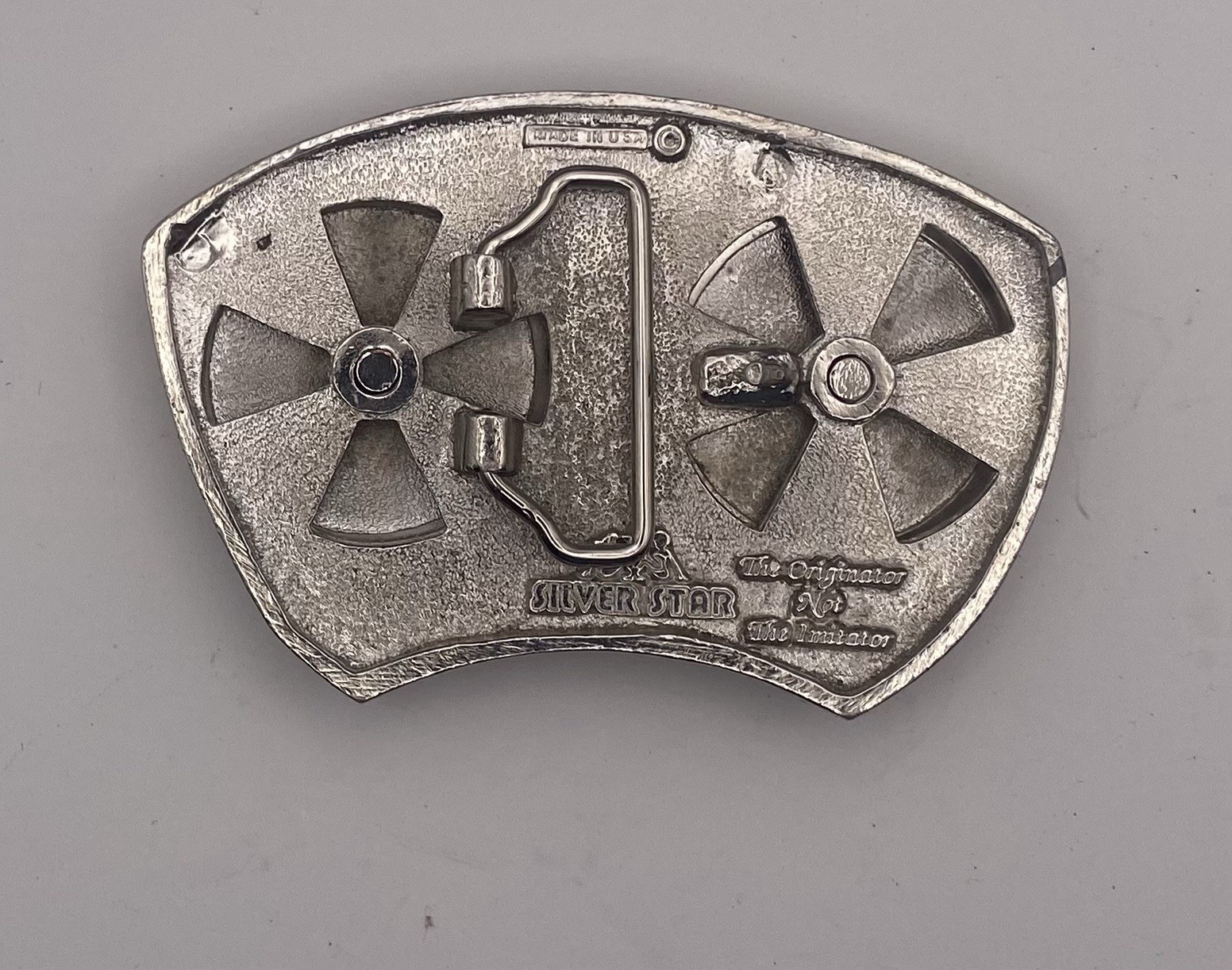 DJ Turn Tables Spinning Belt Buckle Silver Star Originator Vintage Made in USA