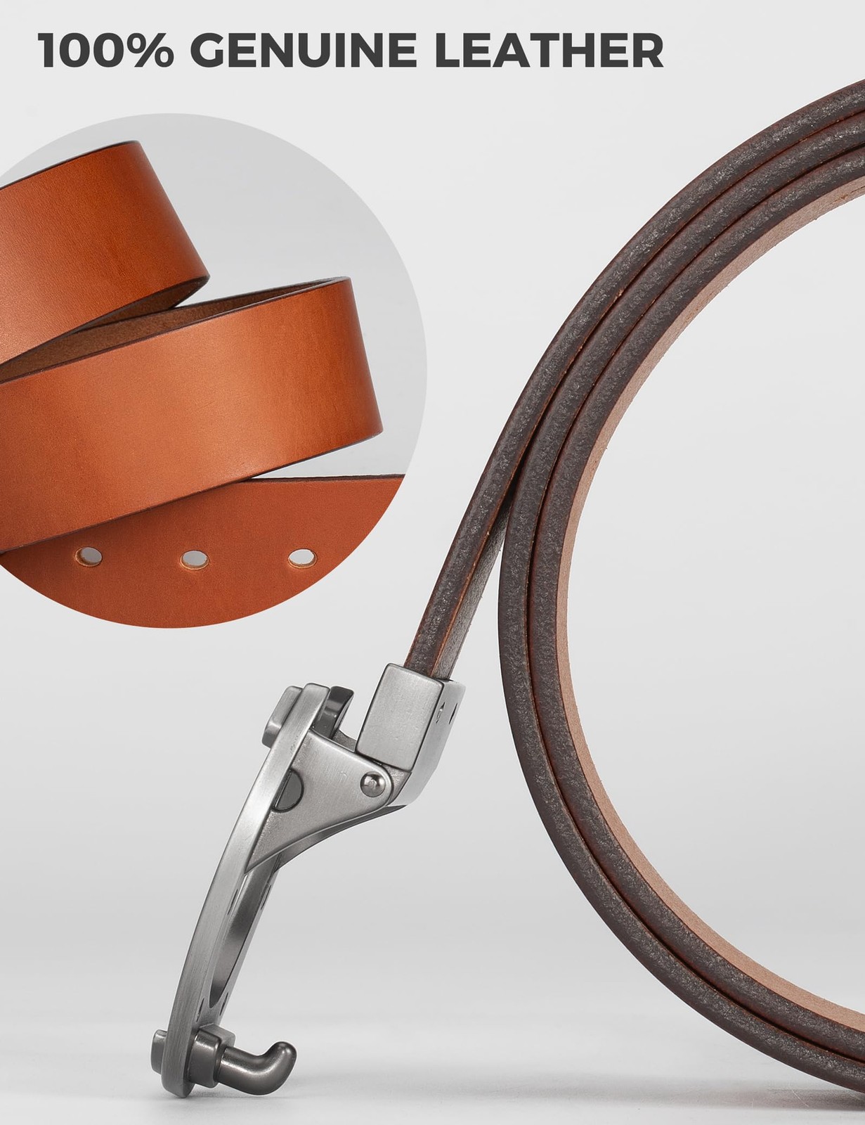Leather Belt for Men & Women – 1.5 Inch Fit Waist 32-34, Brown-silverbuckle
