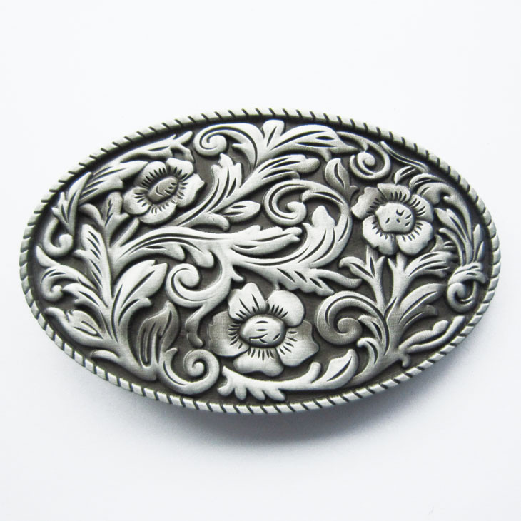 Antique Brushed Silver Western Flower Cowgirl Oval belt buckle also Stock in US