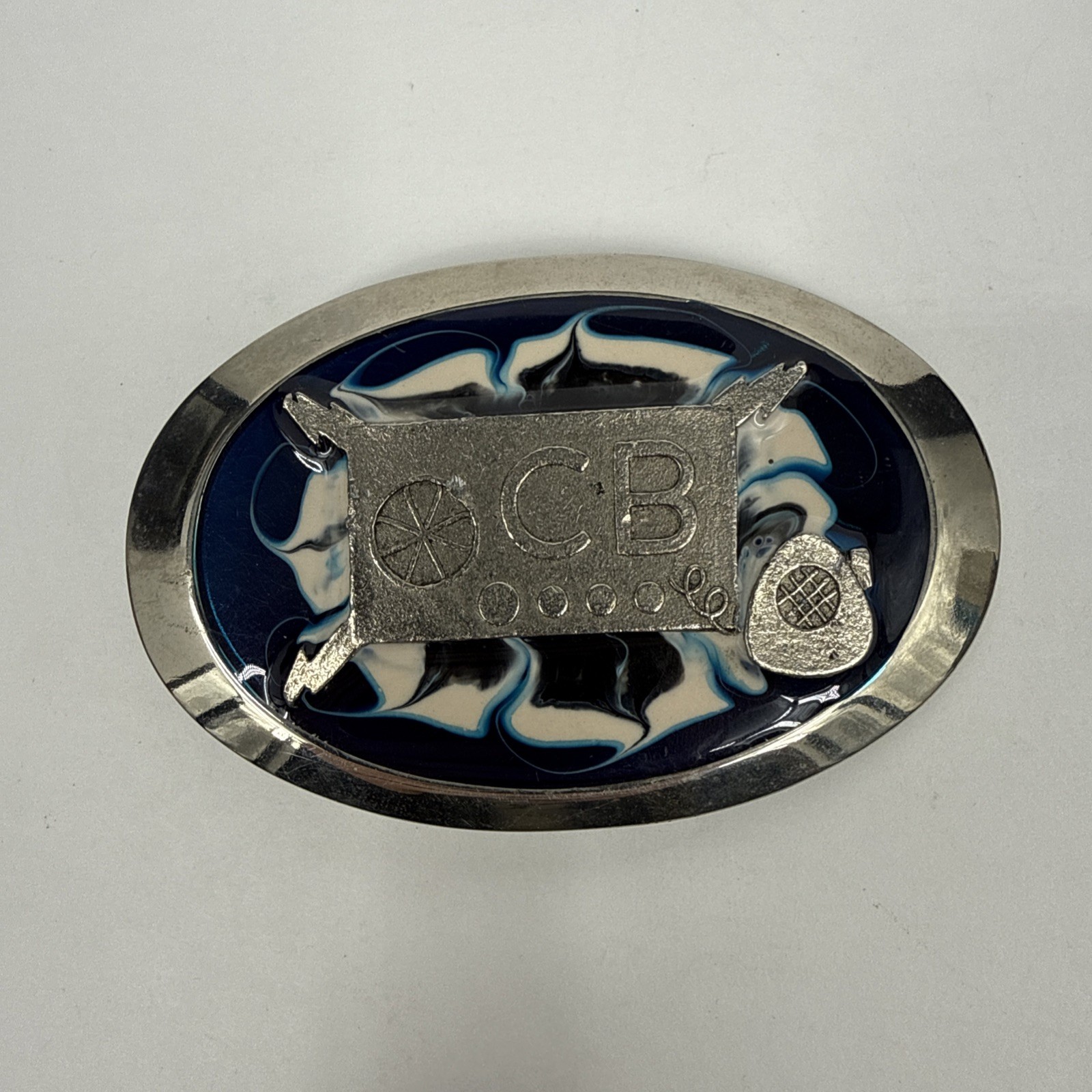 Vintage CB Radio Metal Belt Buckle with Metalic Enamel